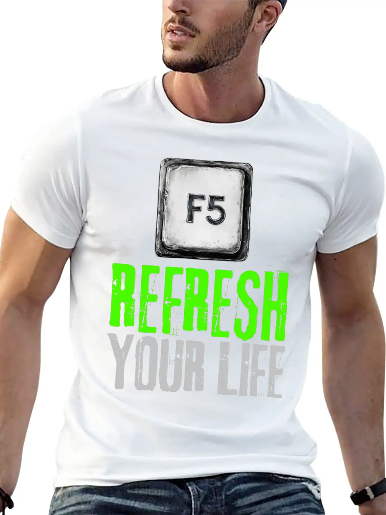 Computer Keyboard F5 Refresh Your Life Stylish Everyday T-Shirt – Unisex Basic Cotton Tee