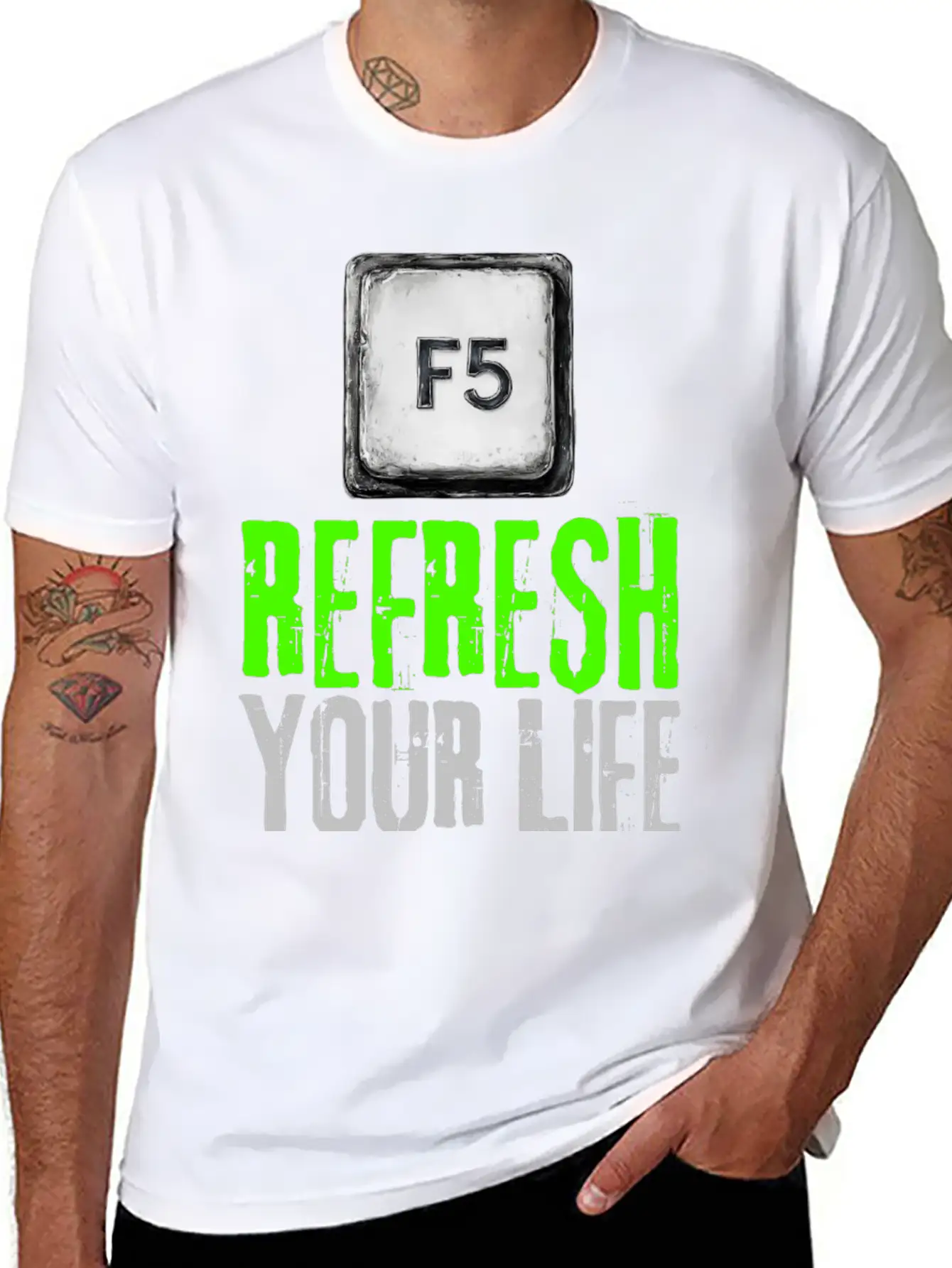 Computer Keyboard F5 Refresh Your Life Stylish Everyday T-Shirt – Unisex Basic Cotton Tee