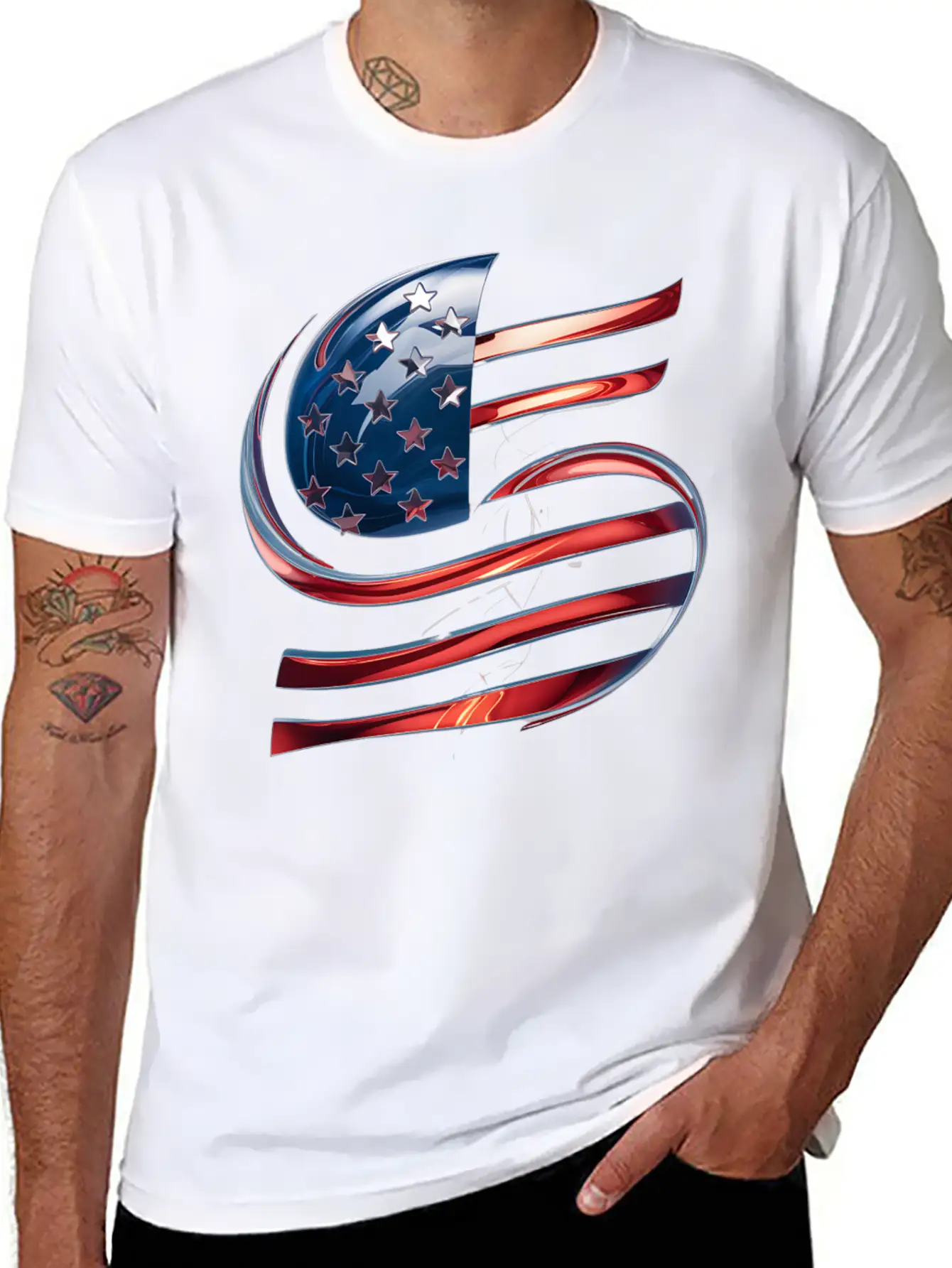 Contemporary American Flag Logo Essential Cotton Tee For Daily Outfits – Unisex Style