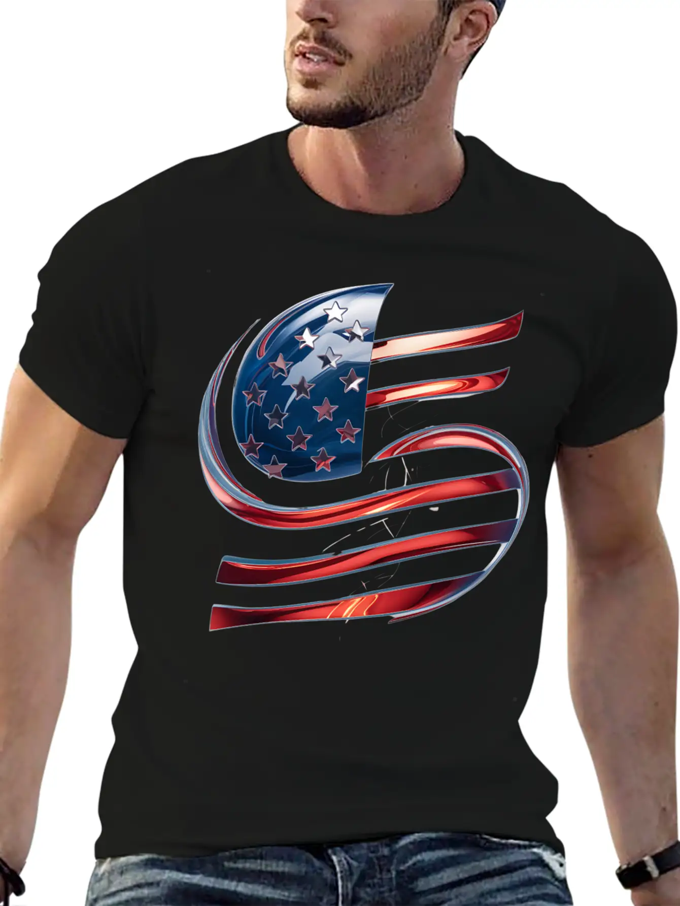 Contemporary American Flag Logo Essential Cotton Tee For Daily Outfits – Unisex Style
