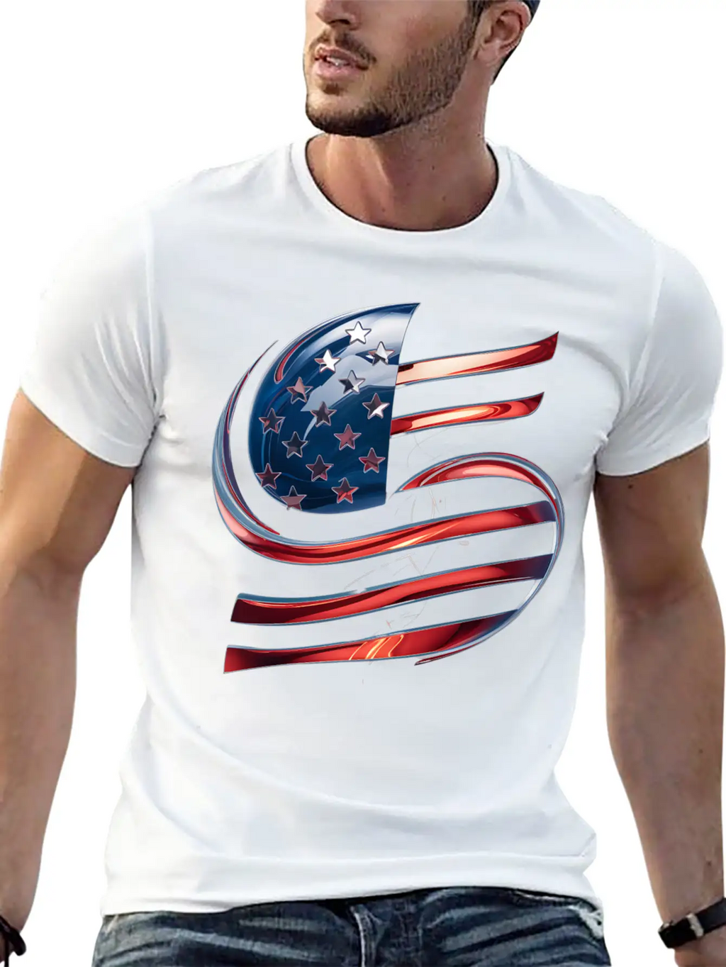 Contemporary American Flag Logo Essential Cotton Tee For Daily Outfits – Unisex Style