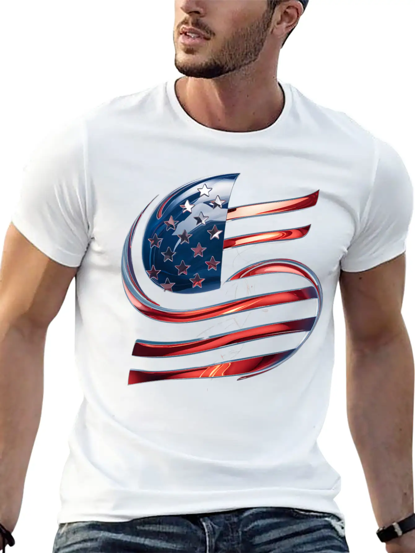 Contemporary American Flag Logo Essential Cotton Tee For Daily Outfits – Unisex Style