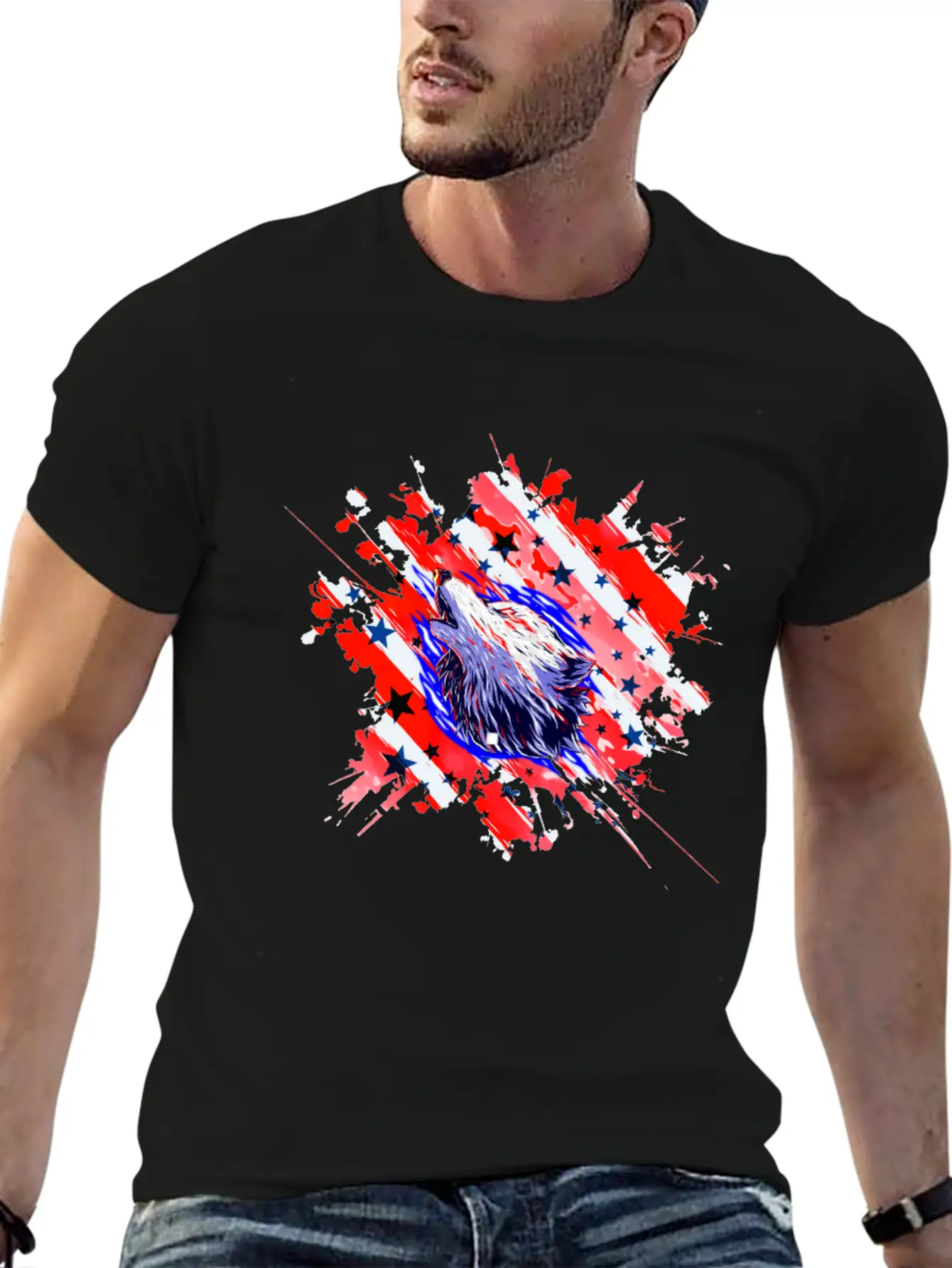 Cool American Heart Wolf USA 4th July Gift Unisex Casual T-Shirt – Clean Design For Daily Comfort