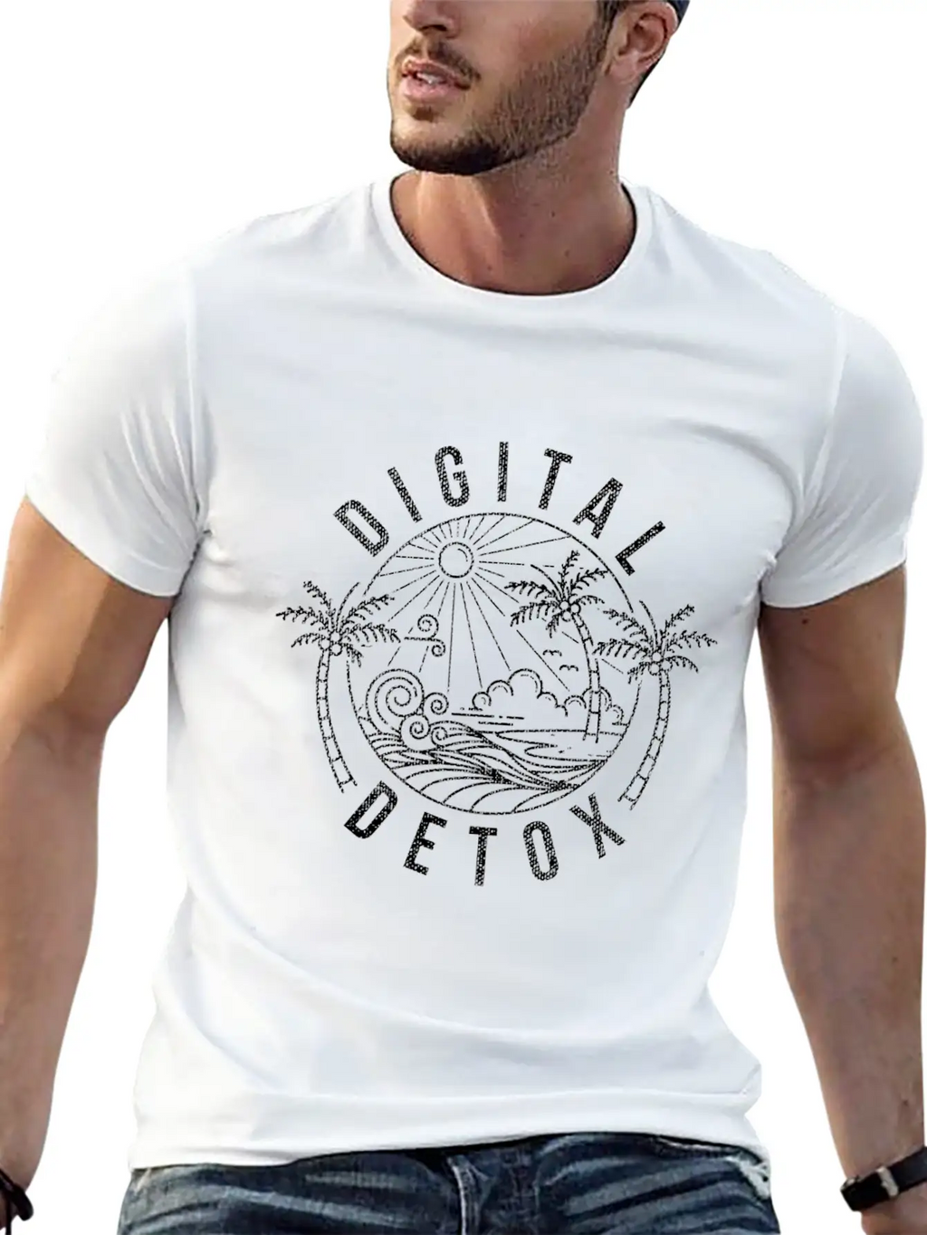 Cool Digital Detox Graphic Design Quote Nature Rel Unisex Casual T-Shirt – Clean Design For Daily Comfort