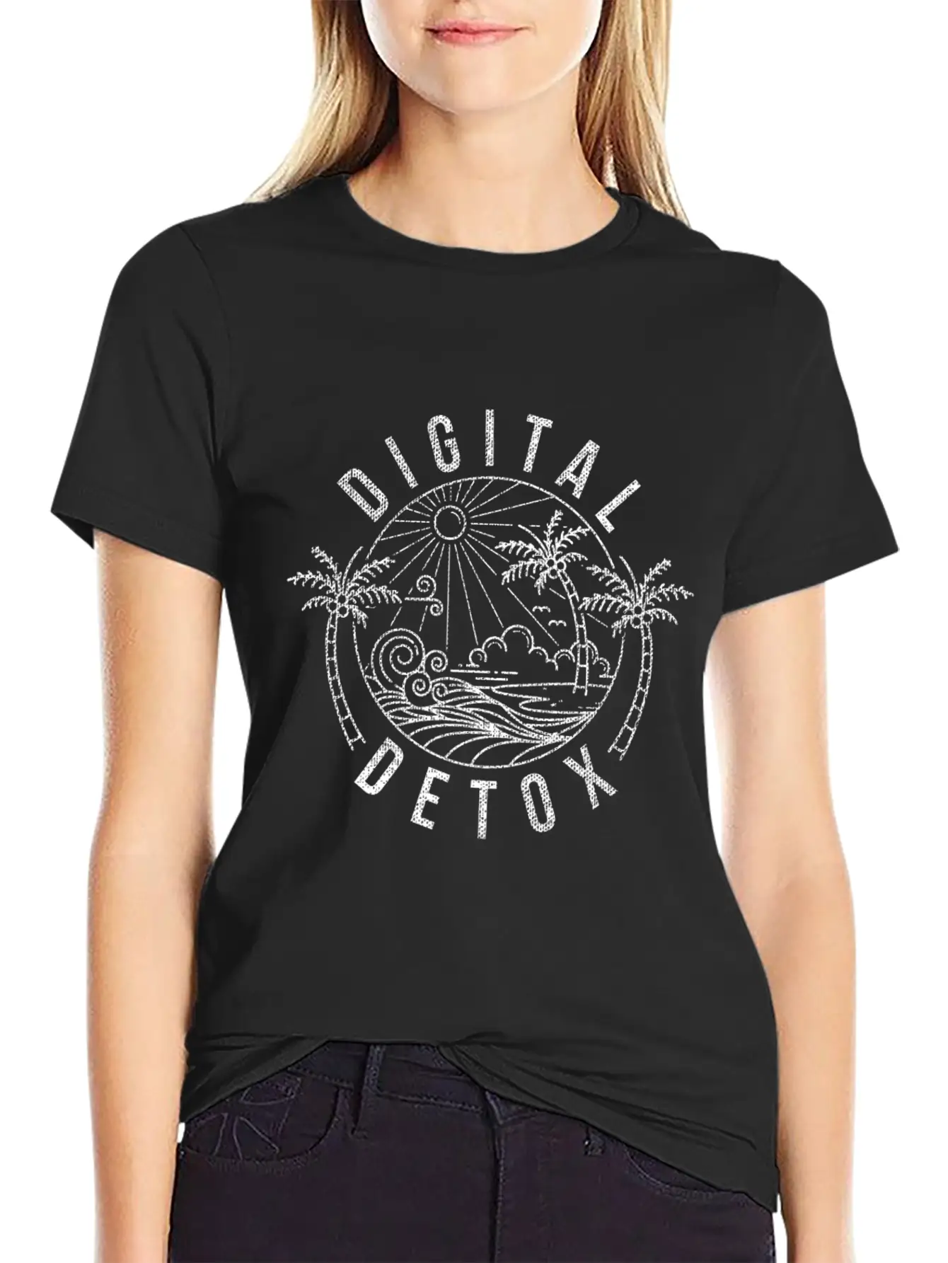 Cool Digital Detox Graphic Design Quote Nature Rel Unisex Casual T-Shirt – Clean Design For Daily Comfort