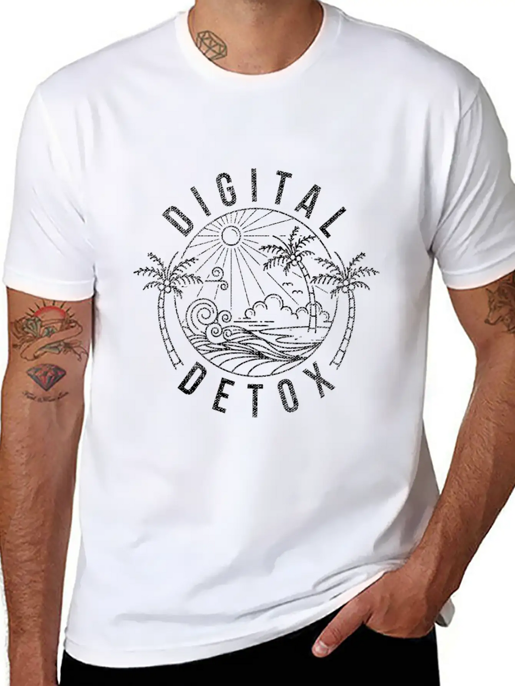 Cool Digital Detox Graphic Design Quote Nature Rel Unisex Casual T-Shirt – Clean Design For Daily Comfort