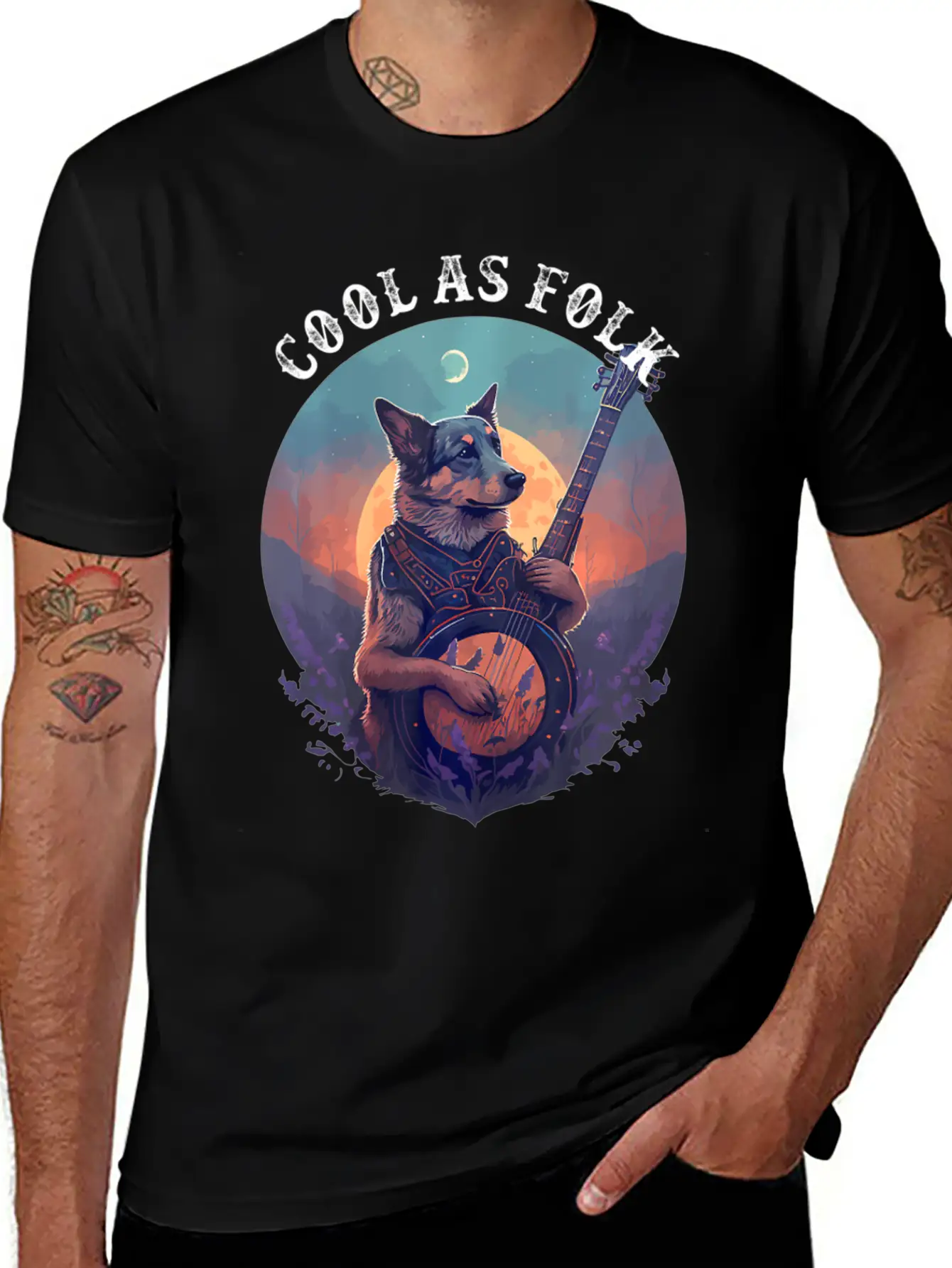 Cool Dog Playing A Banjo Bluegrass Cool As Folk Breathable Graphic T-Shirt – Perfect For Casual Days