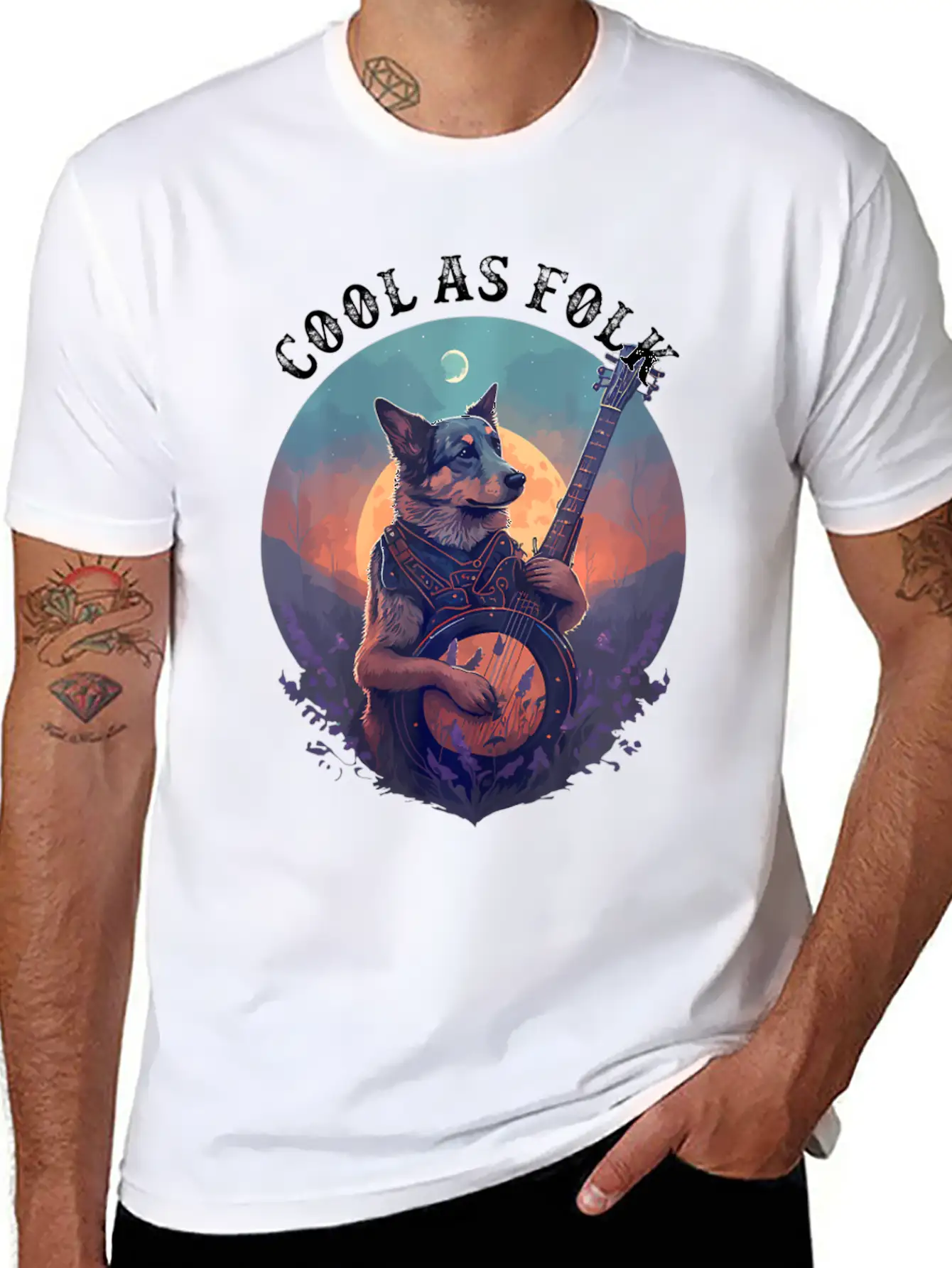 Cool Dog Playing A Banjo Bluegrass Cool As Folk Breathable Graphic T-Shirt – Perfect For Casual Days