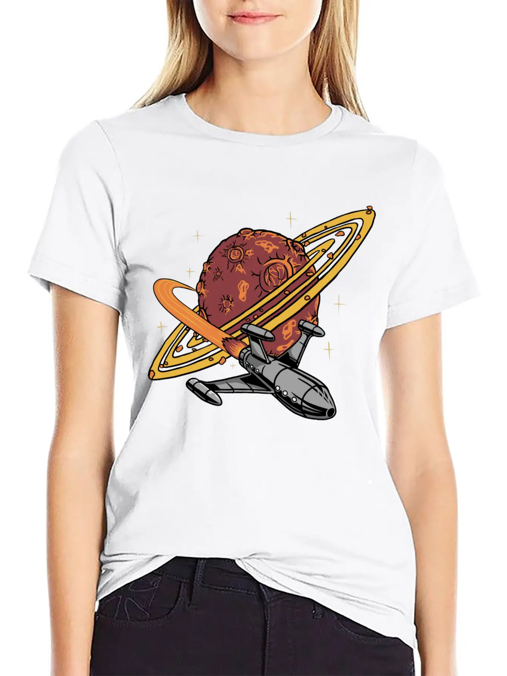 Cool Planet Spaceship Explorer Unisex Casual T-Shirt – Clean Design For Daily Comfort