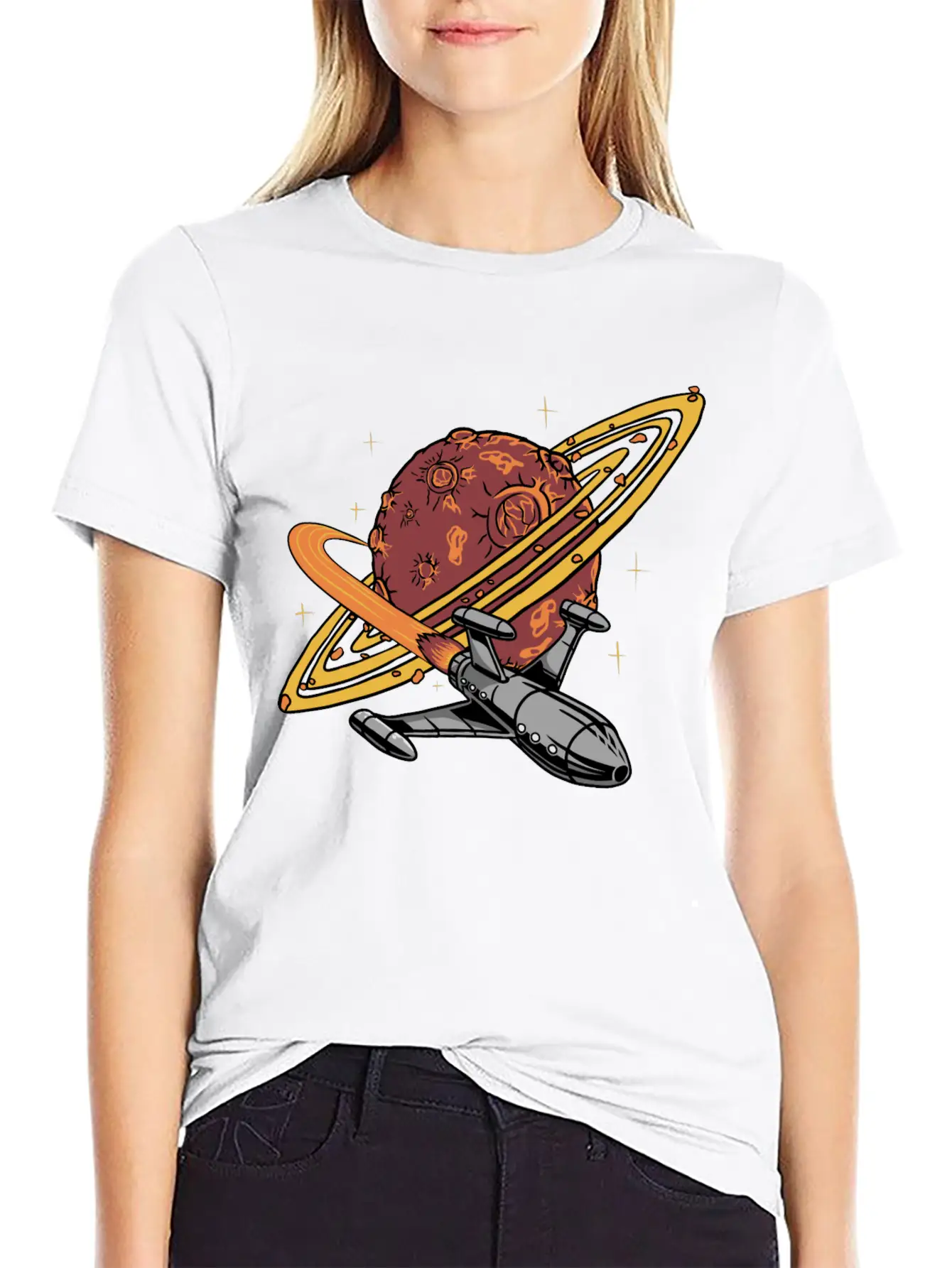 Cool Planet Spaceship Explorer Unisex Casual T-Shirt – Clean Design For Daily Comfort