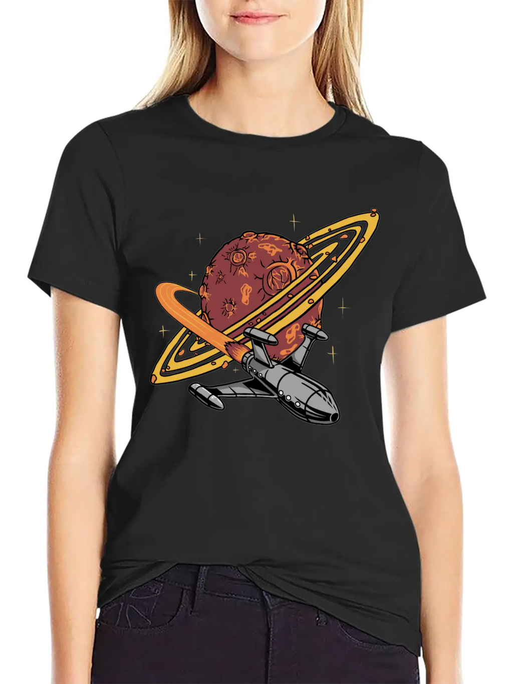 Cool Planet Spaceship Explorer Unisex Casual T-Shirt – Clean Design For Daily Comfort