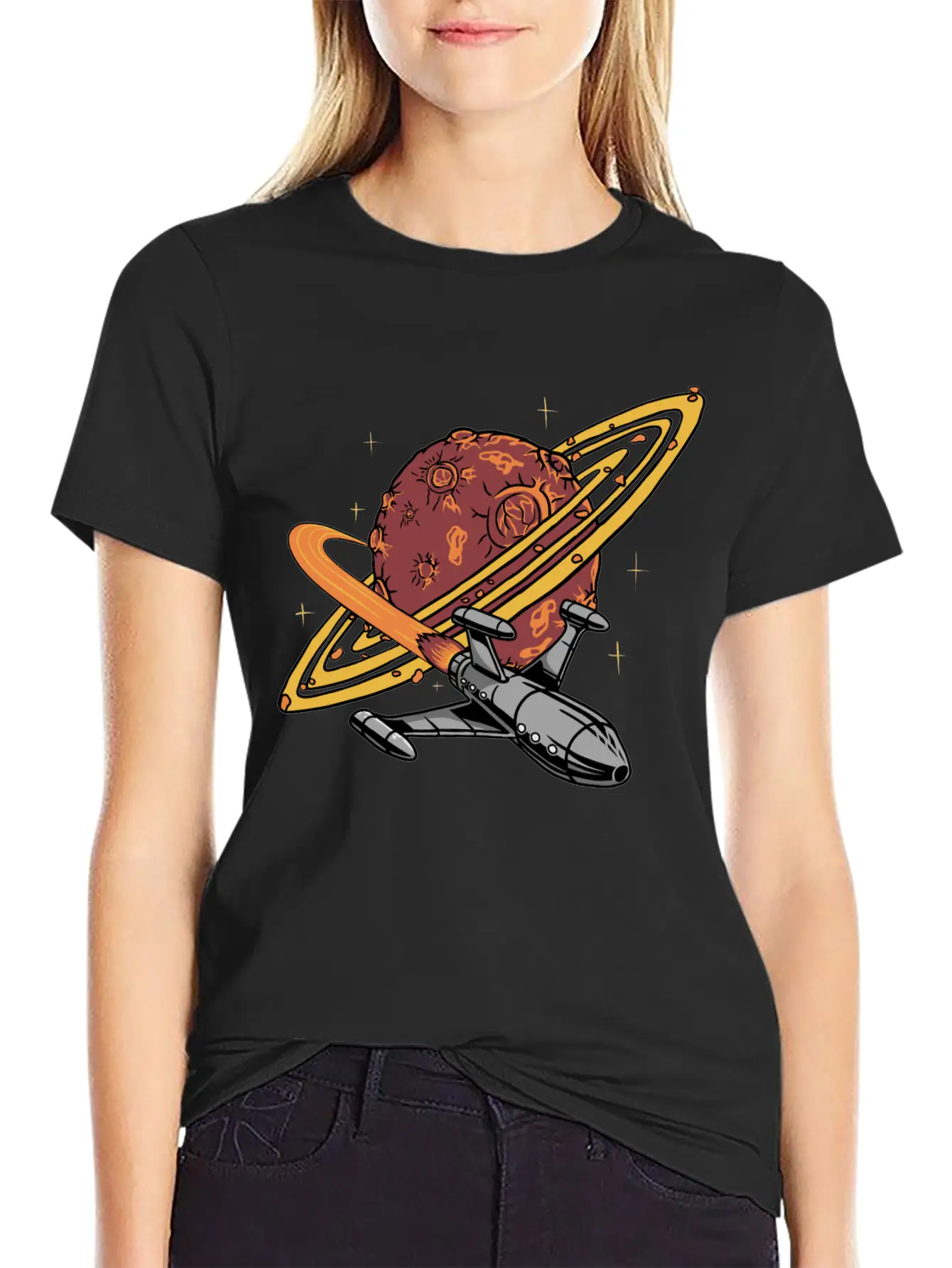 Cool Planet Spaceship Explorer Unisex Casual T-Shirt – Clean Design For Daily Comfort