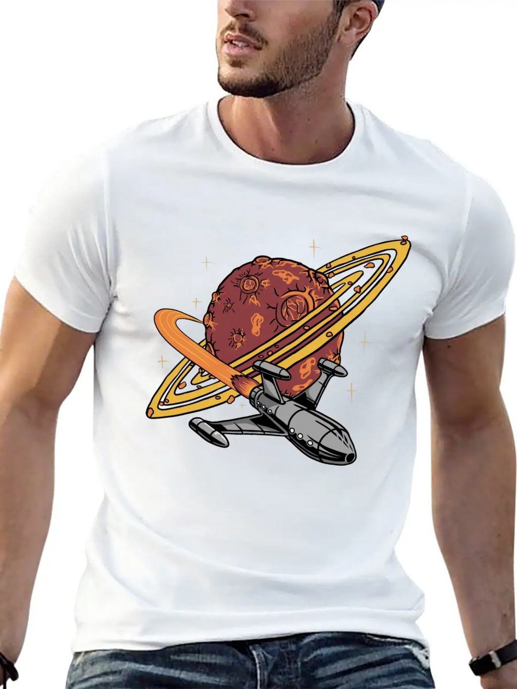 Cool Planet Spaceship Explorer Unisex Casual T-Shirt – Clean Design For Daily Comfort