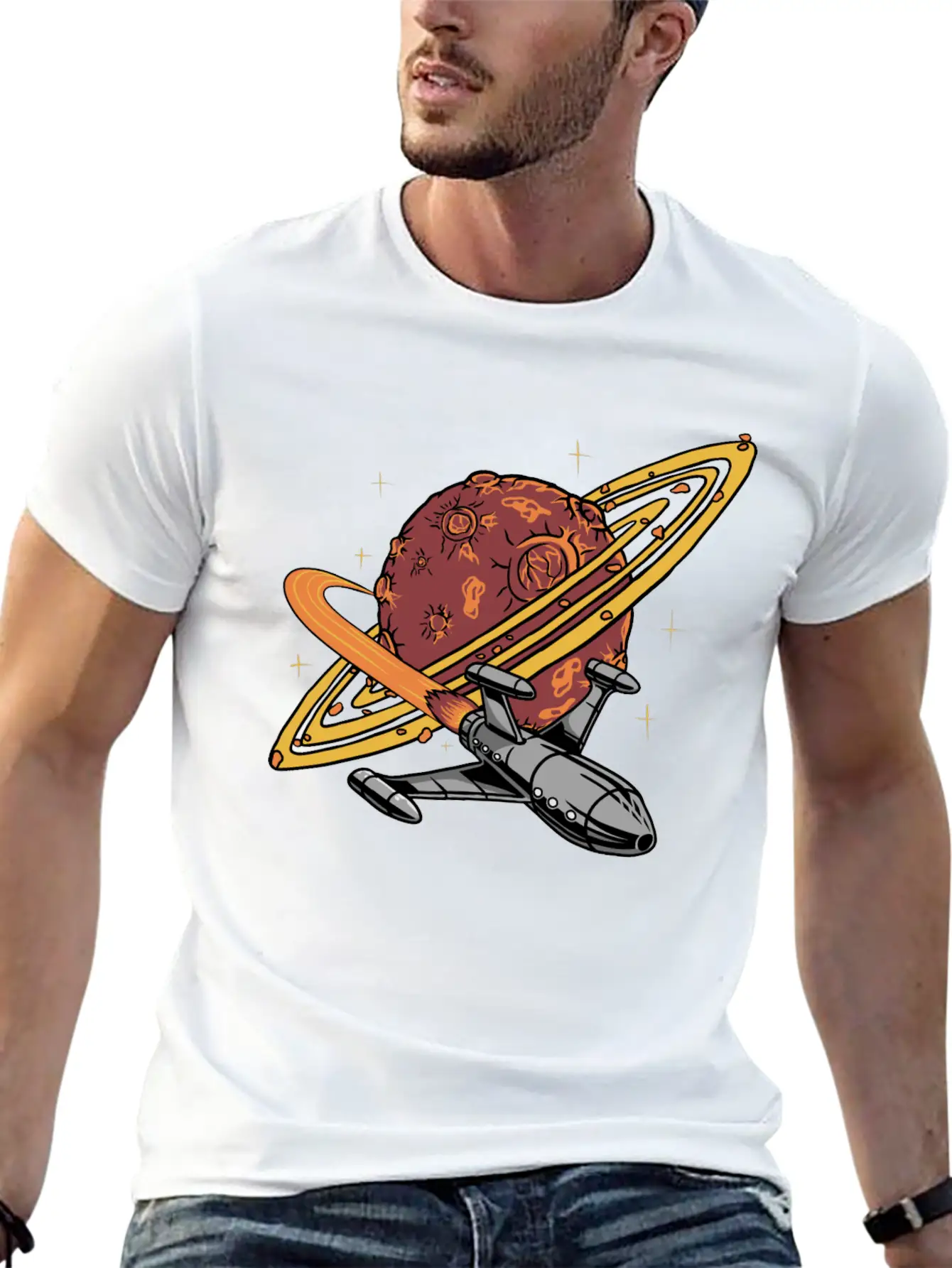 Cool Planet Spaceship Explorer Unisex Casual T-Shirt – Clean Design For Daily Comfort