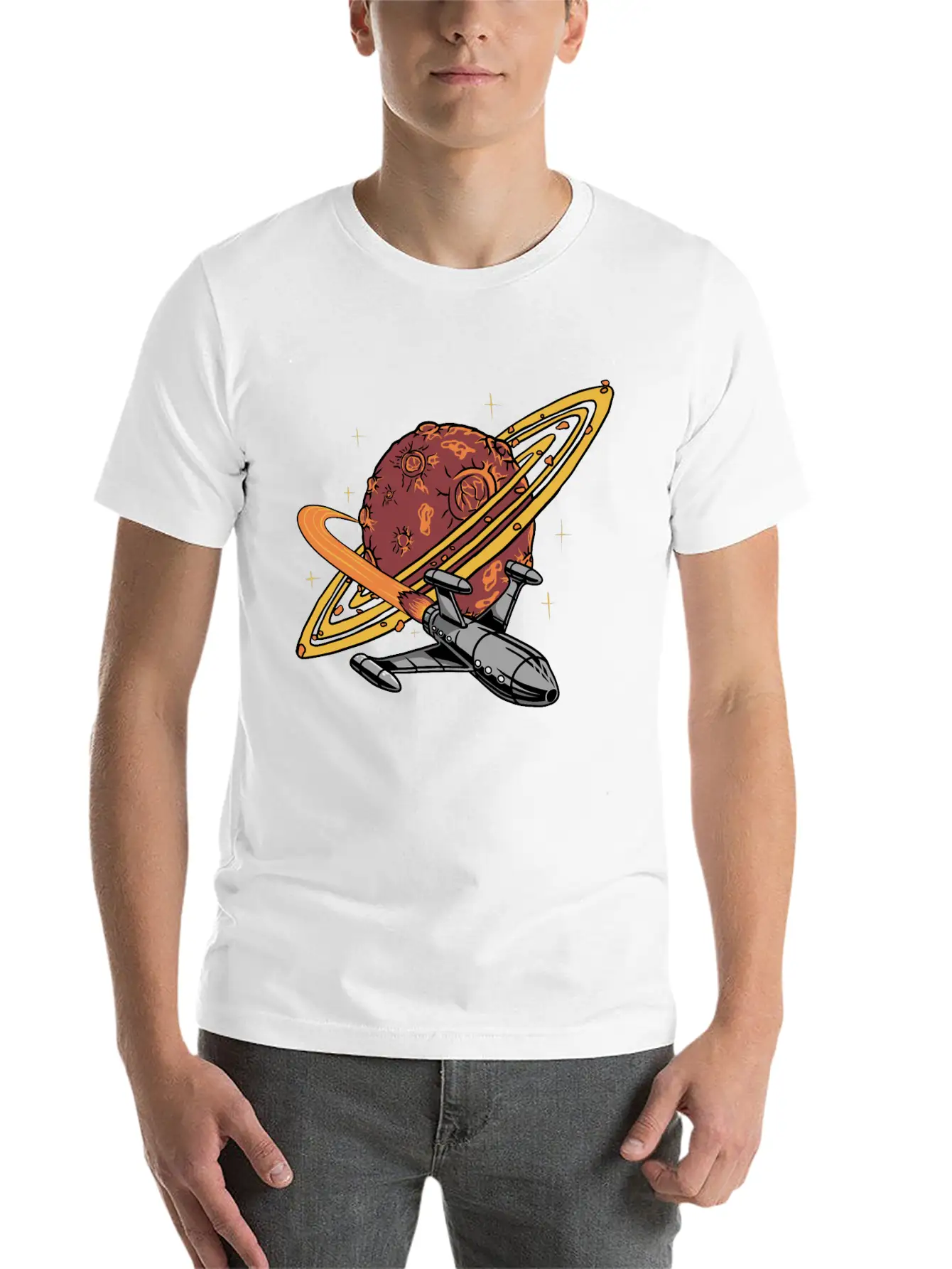 Cool Planet Spaceship Explorer Unisex Casual T-Shirt – Clean Design For Daily Comfort