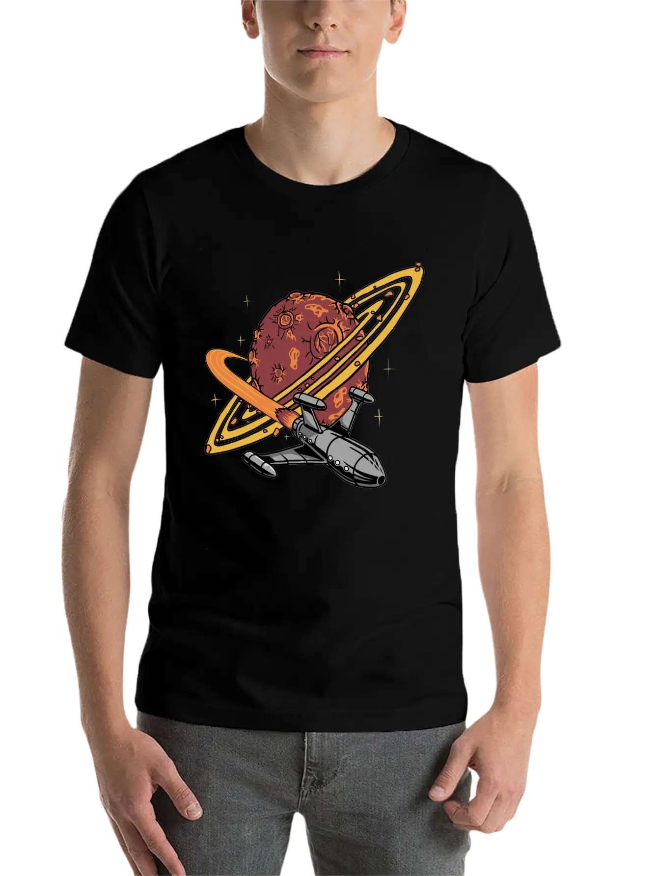 Cool Planet Spaceship Explorer Unisex Casual T-Shirt – Clean Design For Daily Comfort