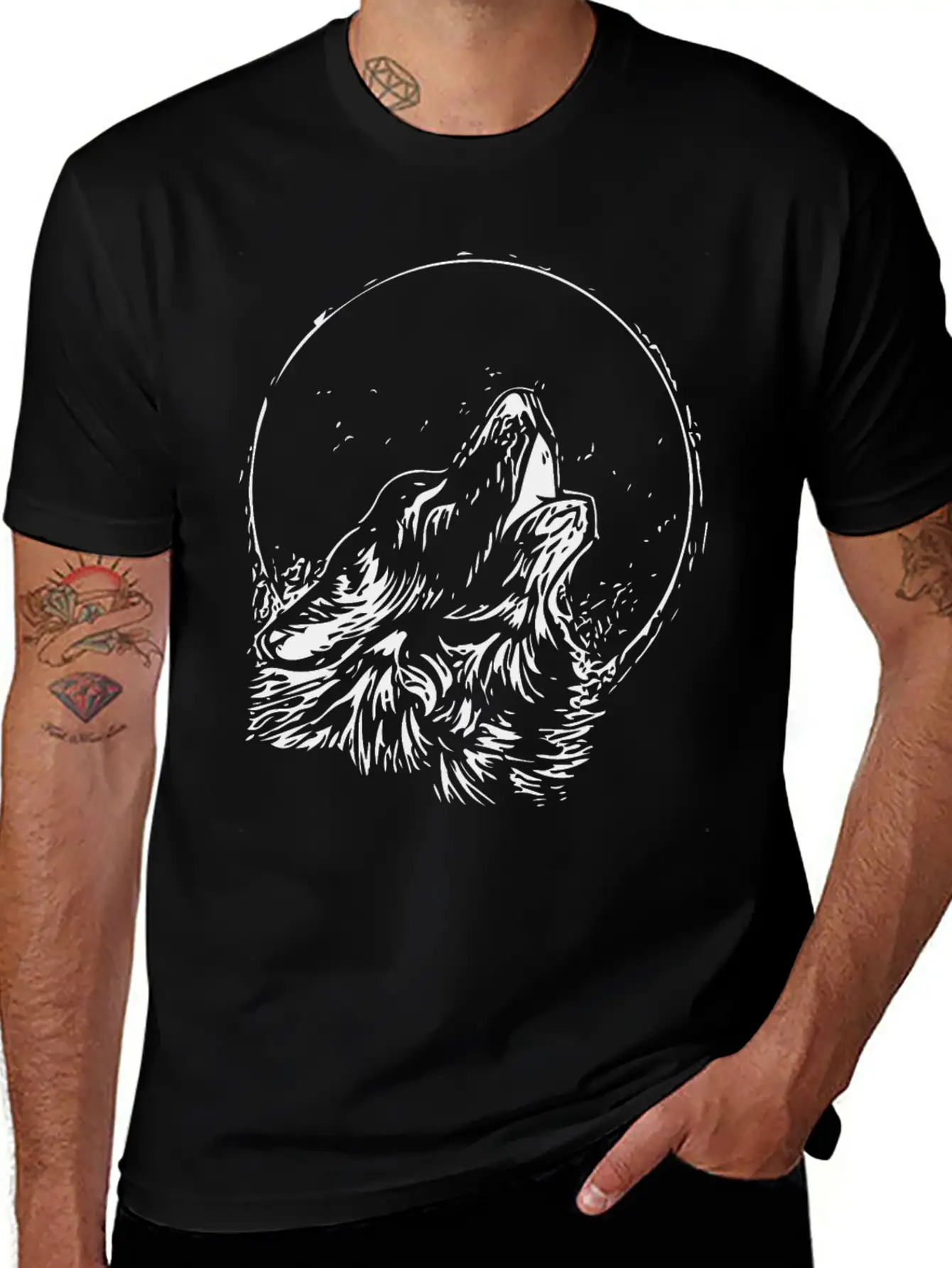 Cool Wolf Vector Image Design 005 Stylish Everyday T-Shirt – Unisex Basic Cotton Tee