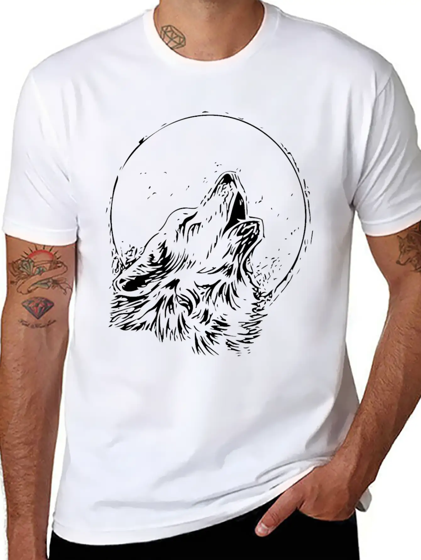 Cool Wolf Vector Image Design 005 Stylish Everyday T-Shirt – Unisex Basic Cotton Tee