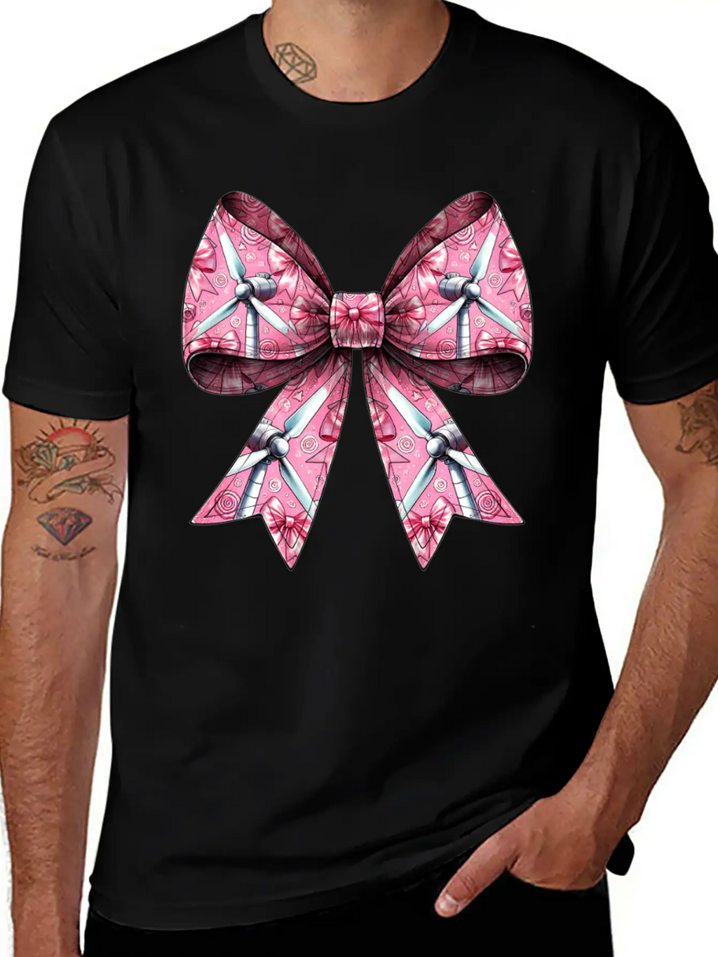 Coquette Bow Wind Turbine Pattern Windmill Unisex Casual T-Shirt – Clean Design For Daily Comfort
