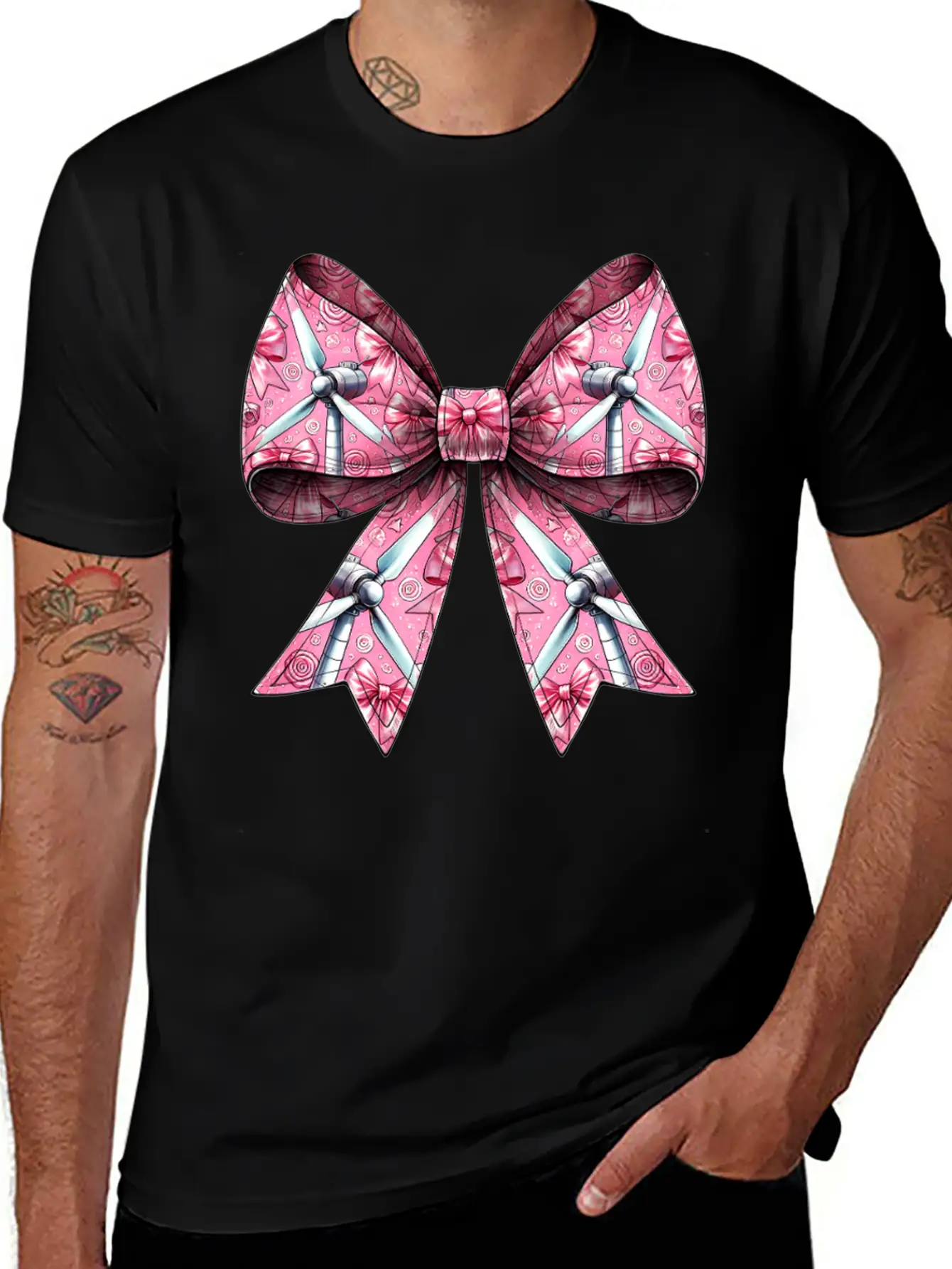 Coquette Bow Wind Turbine Pattern Windmill Unisex Casual T-Shirt – Clean Design For Daily Comfort