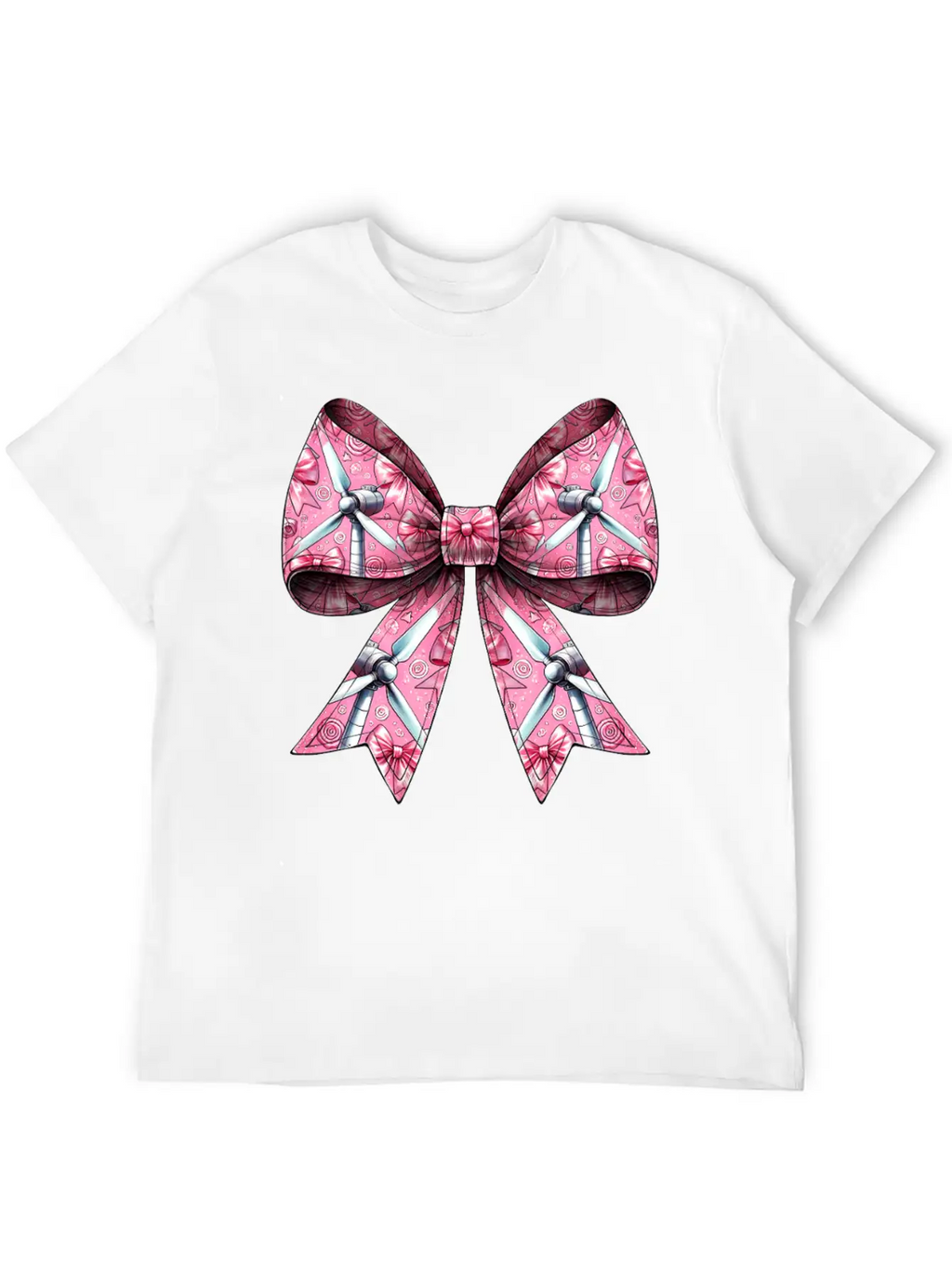 Coquette Bow Wind Turbine Pattern Windmill Unisex Casual T-Shirt – Clean Design For Daily Comfort