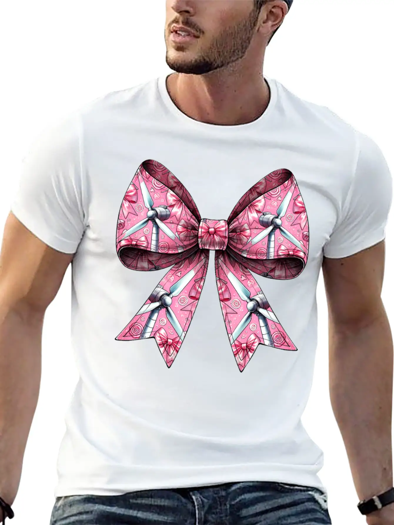 Coquette Bow Wind Turbine Pattern Windmill Unisex Casual T-Shirt – Clean Design For Daily Comfort