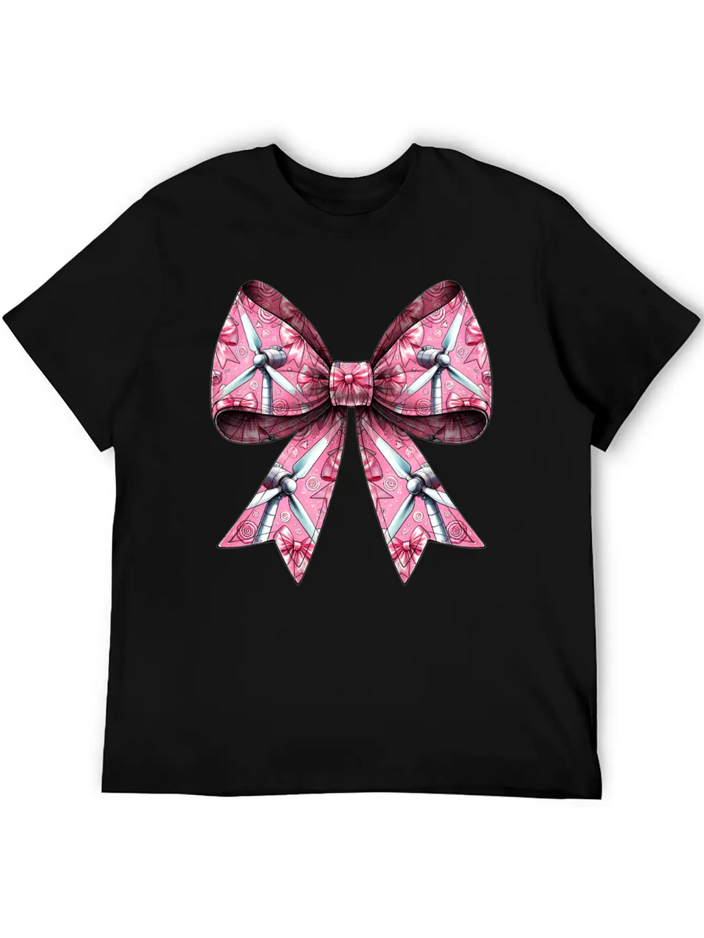Coquette Bow Wind Turbine Pattern Windmill Unisex Casual T-Shirt – Clean Design For Daily Comfort