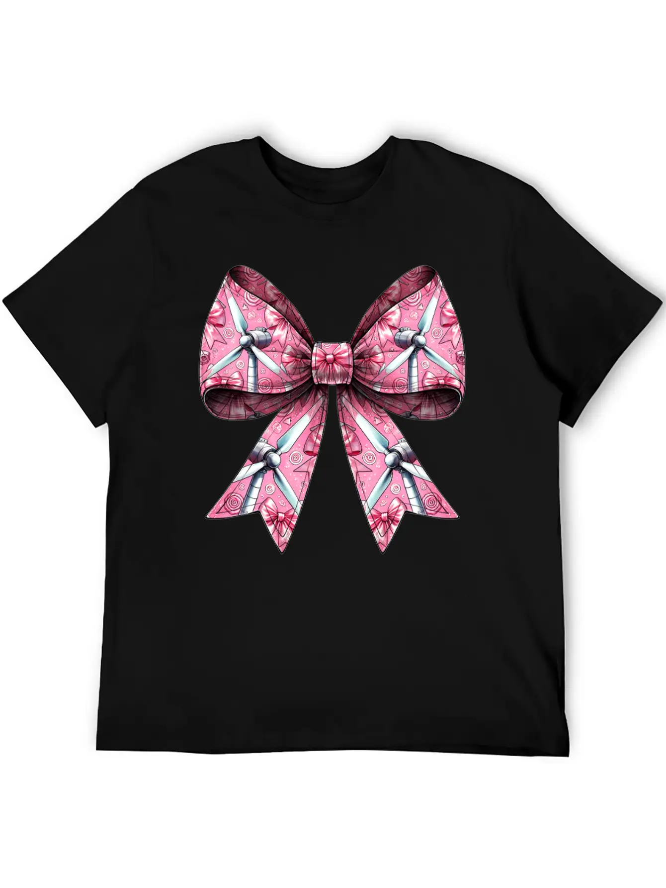 Coquette Bow Wind Turbine Pattern Windmill Unisex Casual T-Shirt – Clean Design For Daily Comfort