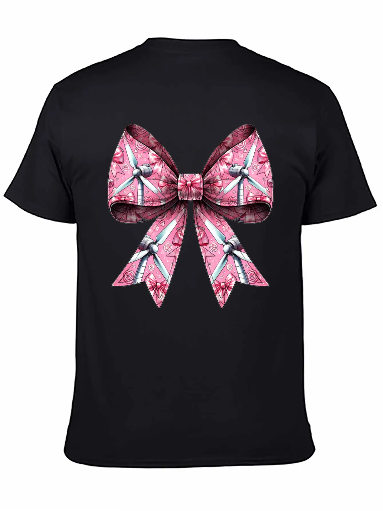 Coquette Bow Wind Turbine Pattern Windmill Unisex Casual T-Shirt – Clean Design For Daily Comfort