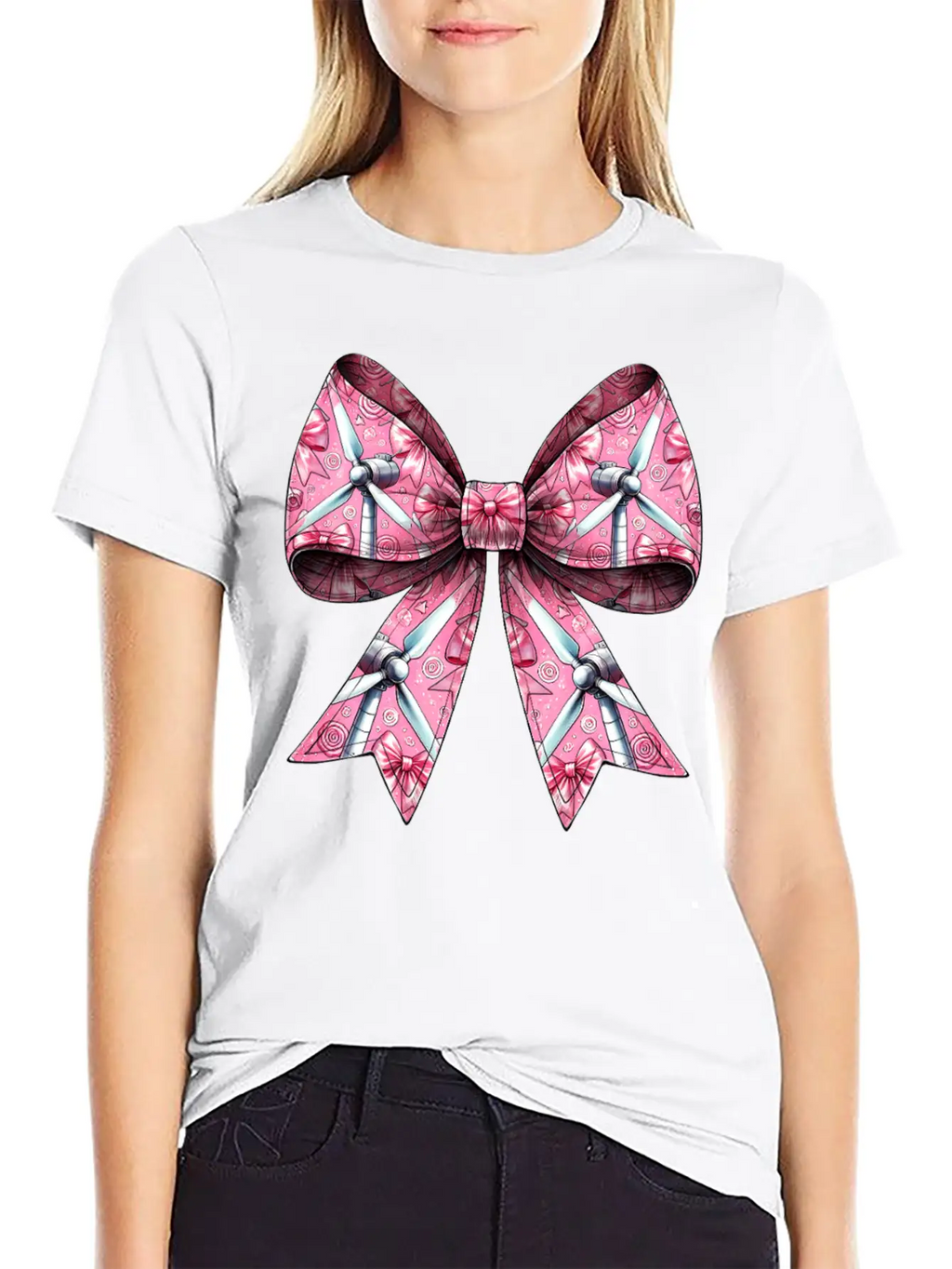 Coquette Bow Wind Turbine Pattern Windmill Unisex Casual T-Shirt – Clean Design For Daily Comfort