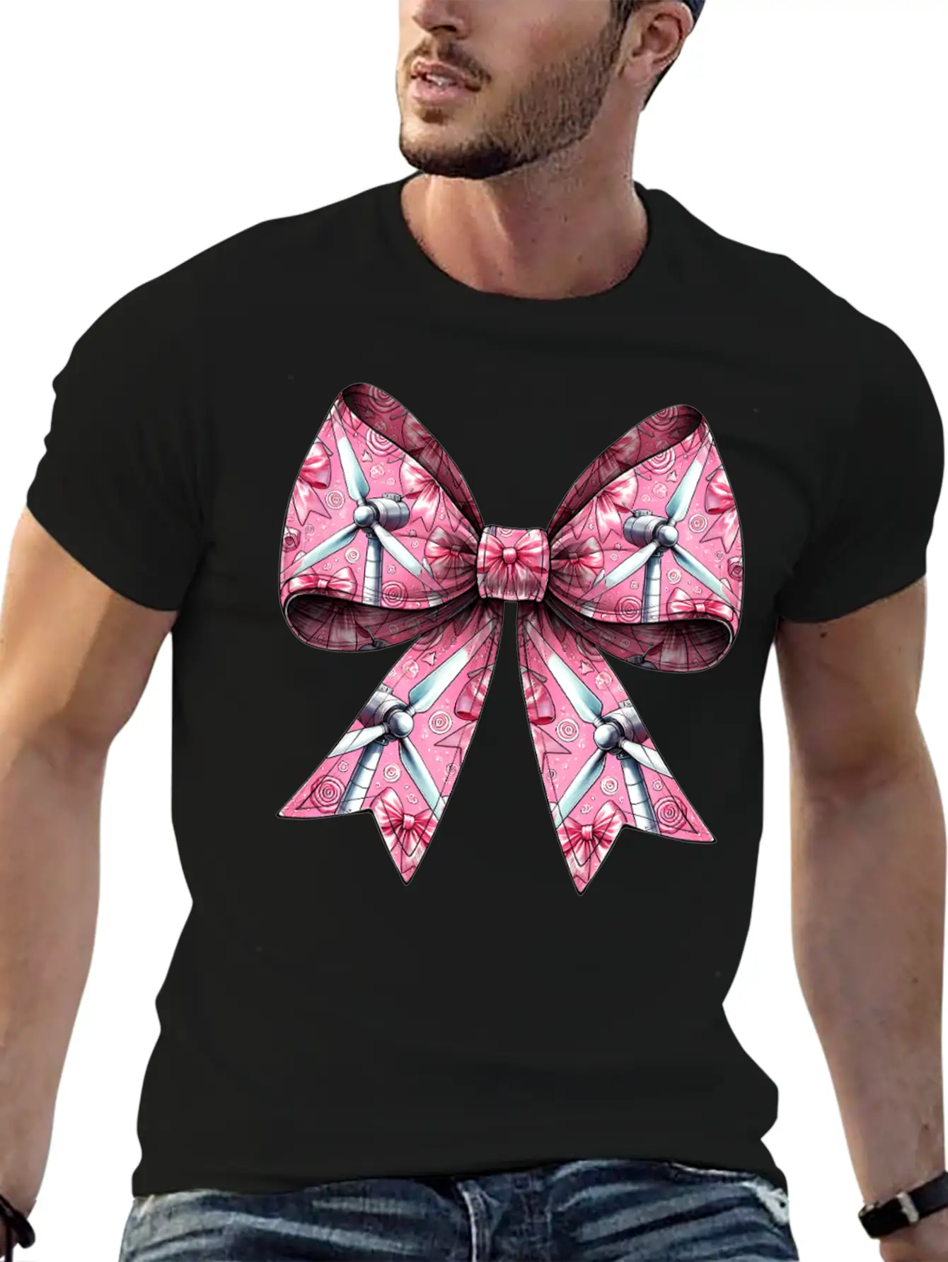 Coquette Bow Wind Turbine Pattern Windmill Unisex Casual T-Shirt – Clean Design For Daily Comfort