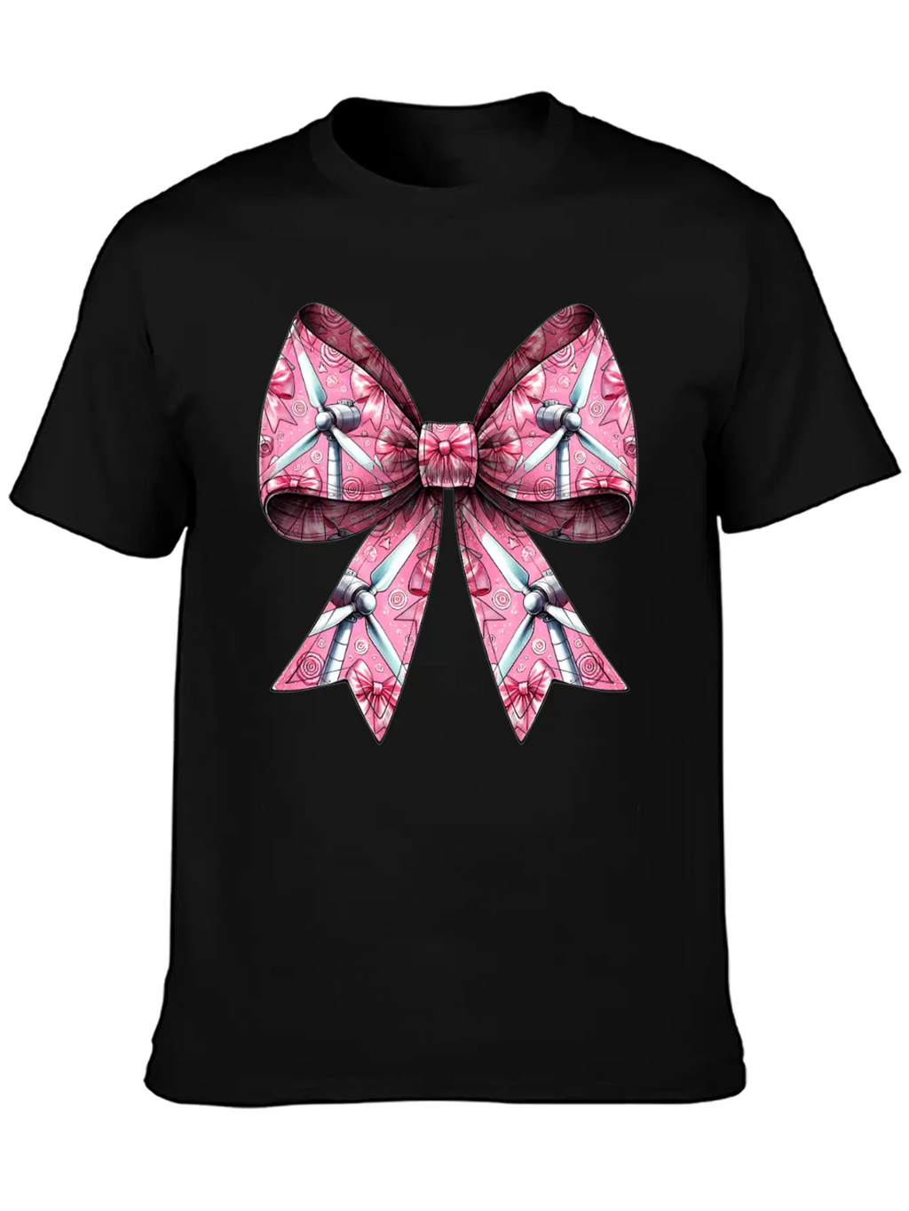 Coquette Bow Wind Turbine Pattern Windmill Unisex Casual T-Shirt – Clean Design For Daily Comfort