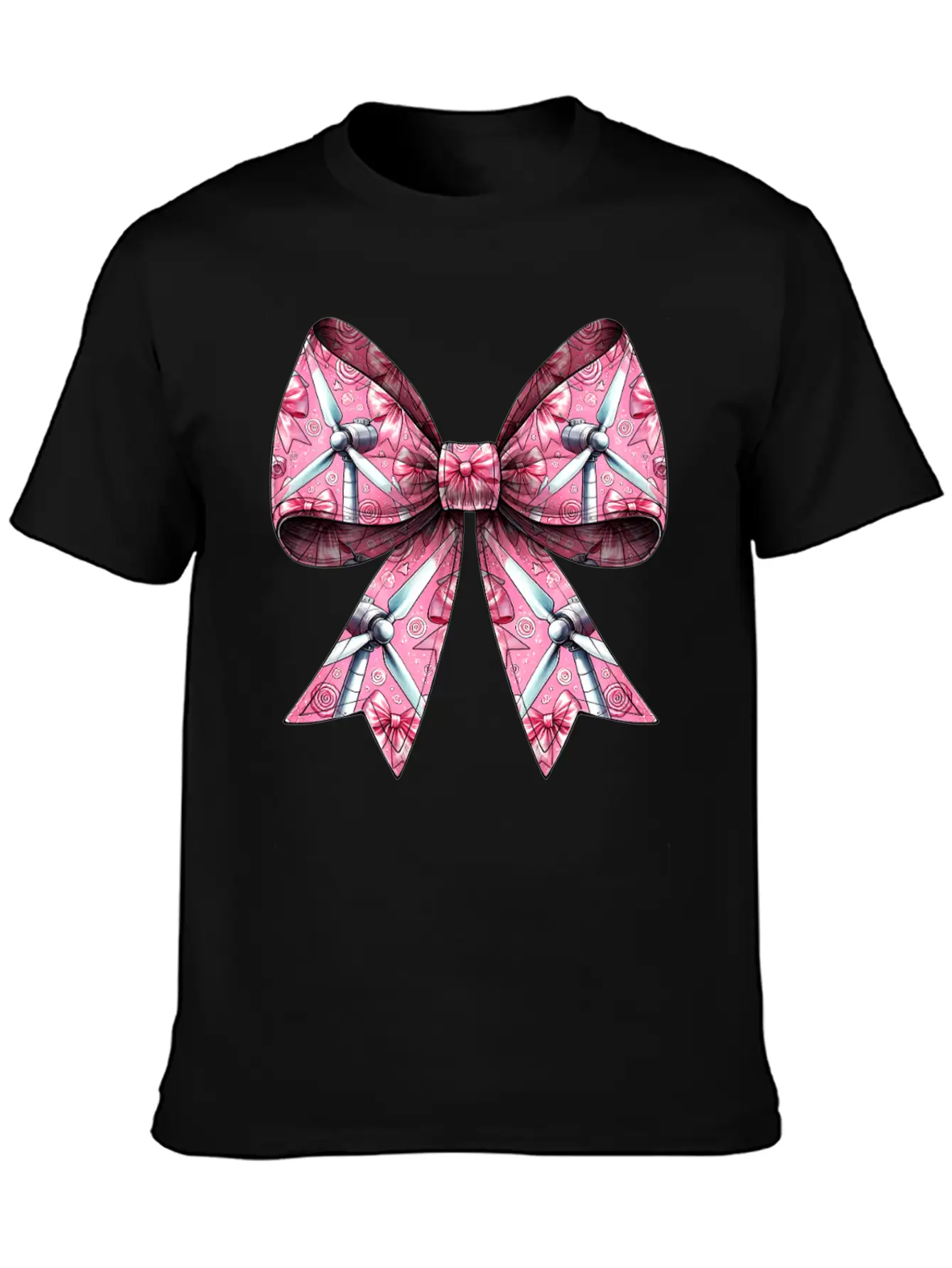 Coquette Bow Wind Turbine Pattern Windmill Unisex Casual T-Shirt – Clean Design For Daily Comfort