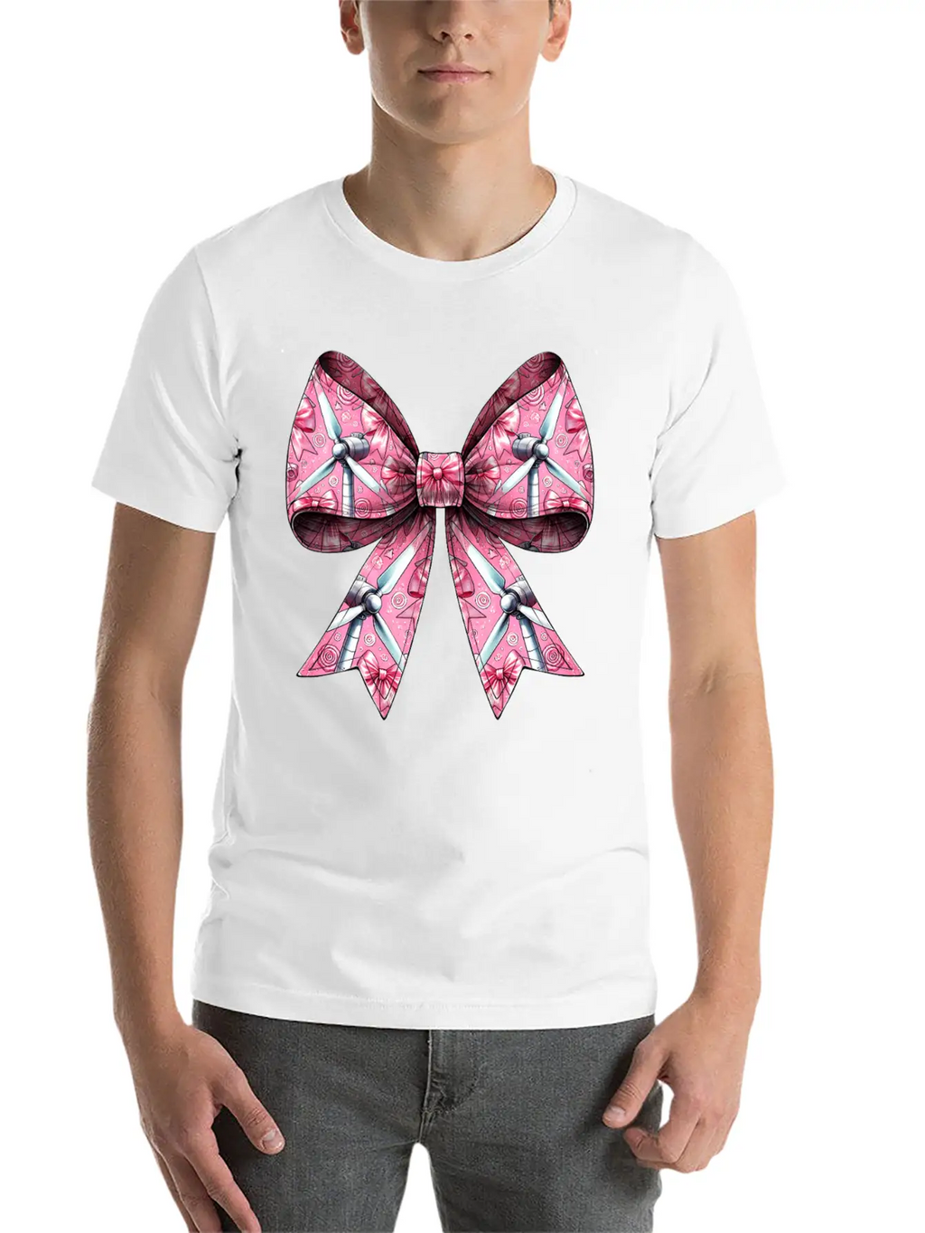 Coquette Bow Wind Turbine Pattern Windmill Unisex Casual T-Shirt – Clean Design For Daily Comfort