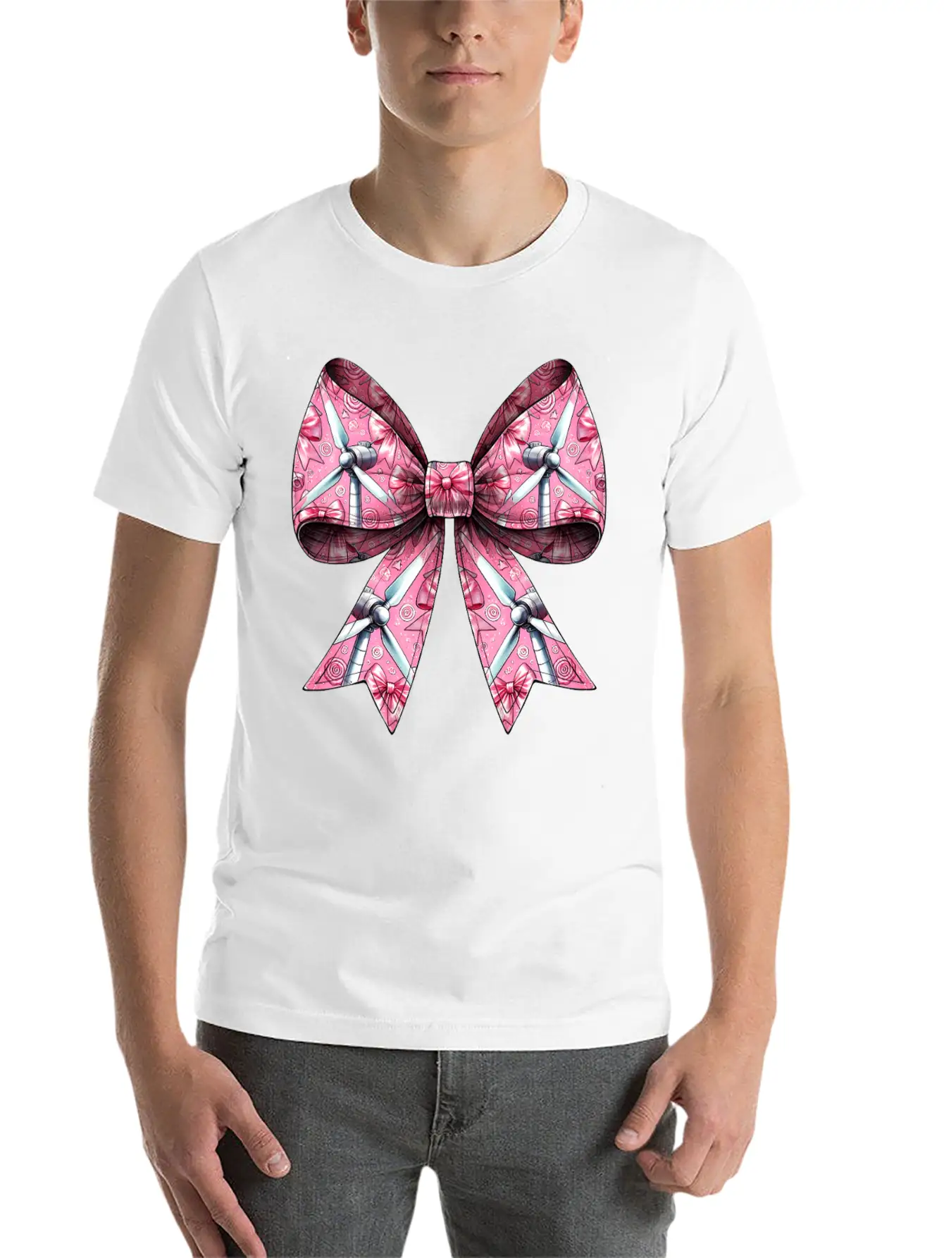 Coquette Bow Wind Turbine Pattern Windmill Unisex Casual T-Shirt – Clean Design For Daily Comfort