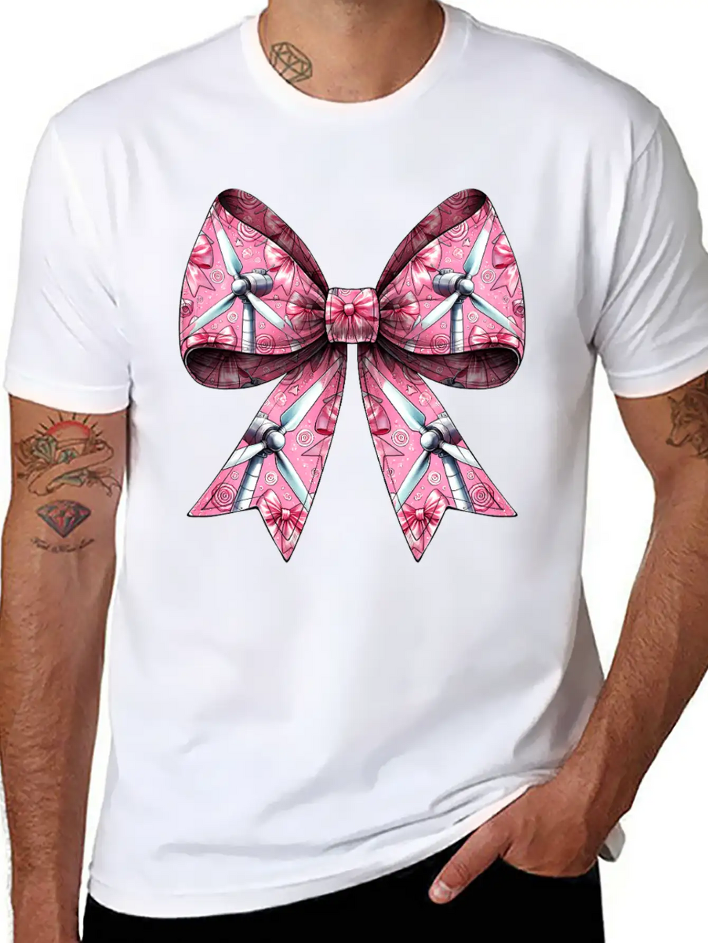 Coquette Bow Wind Turbine Pattern Windmill Unisex Casual T-Shirt – Clean Design For Daily Comfort