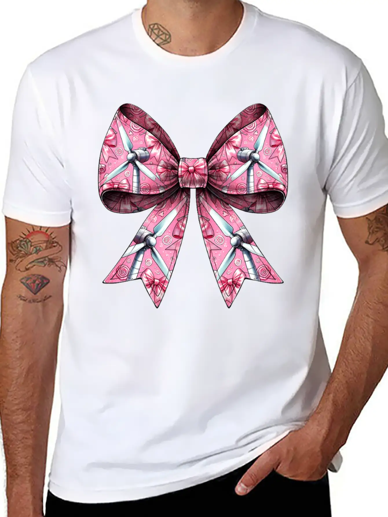 Coquette Bow Wind Turbine Pattern Windmill Unisex Casual T-Shirt – Clean Design For Daily Comfort