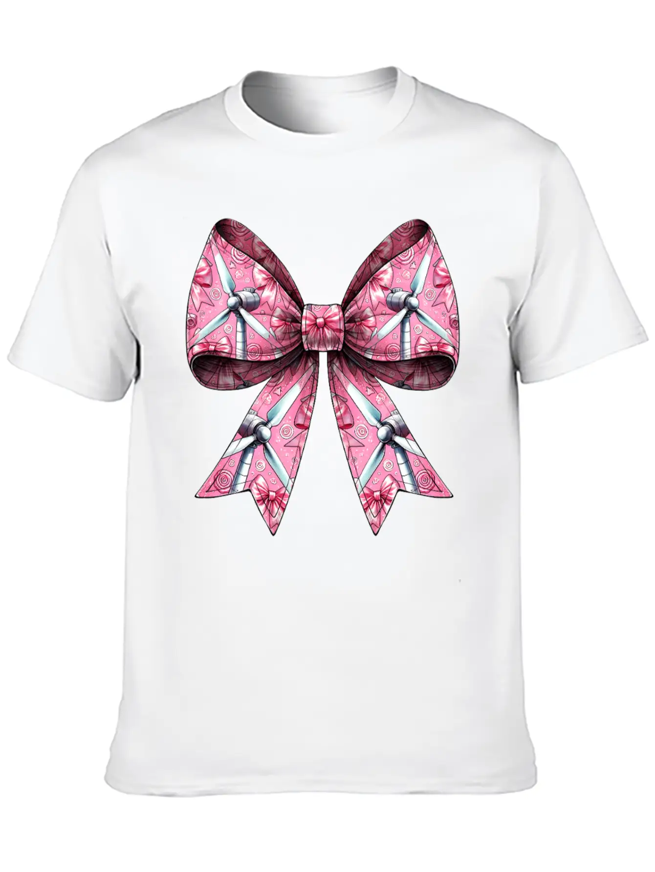 Coquette Bow Wind Turbine Pattern Windmill Unisex Casual T-Shirt – Clean Design For Daily Comfort