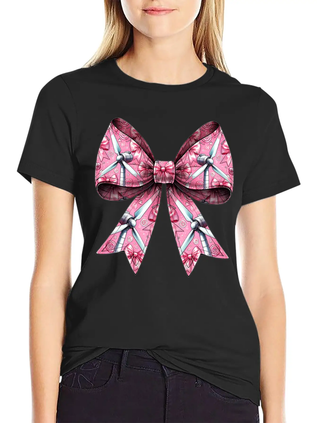 Coquette Bow Wind Turbine Pattern Windmill Unisex Casual T-Shirt – Clean Design For Daily Comfort