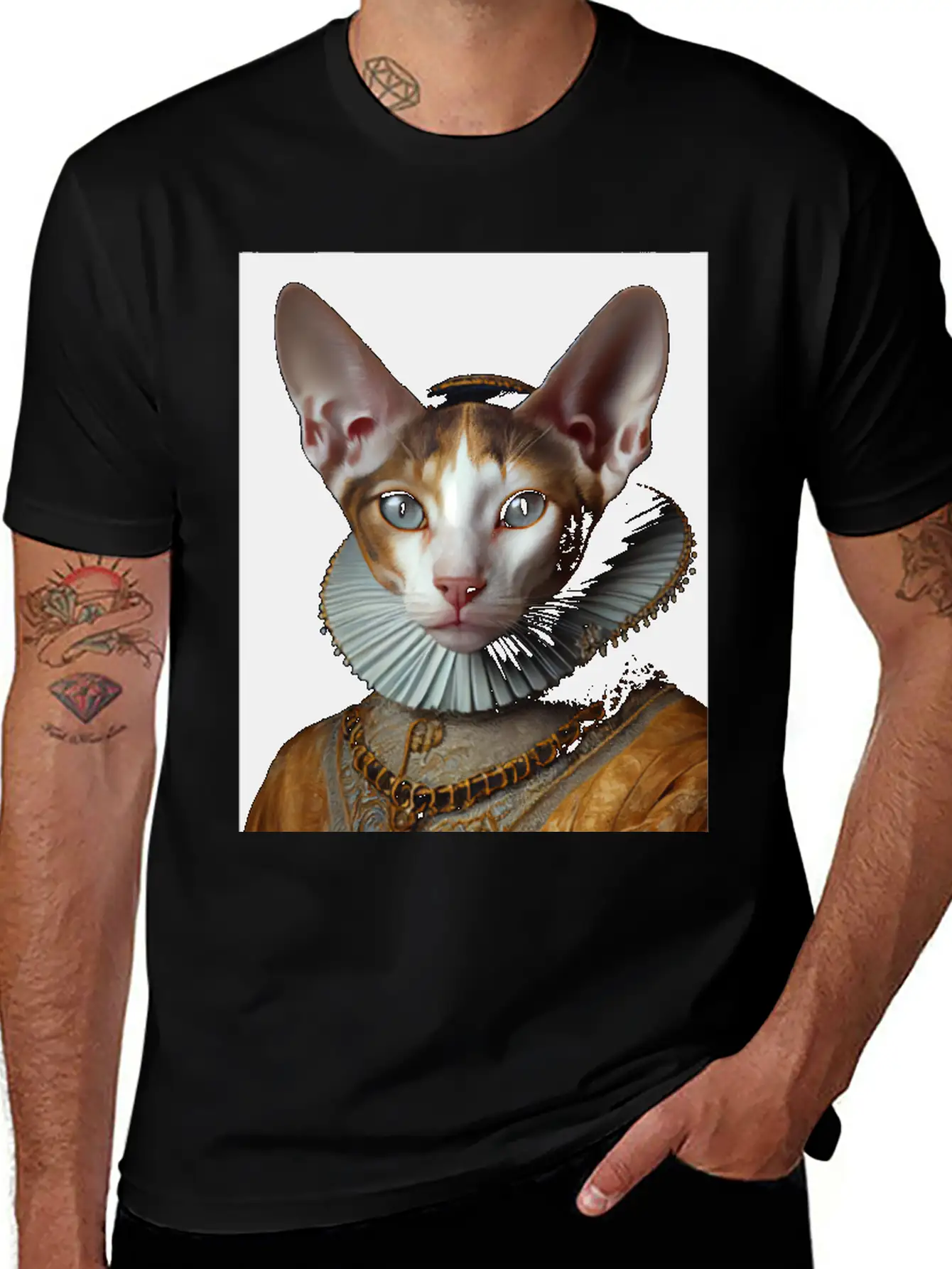 Cornish Rex Queen Cat Breed Portrait Royal Renaiss Breathable Soft Cotton T-Shirt – Timeless Casual Look