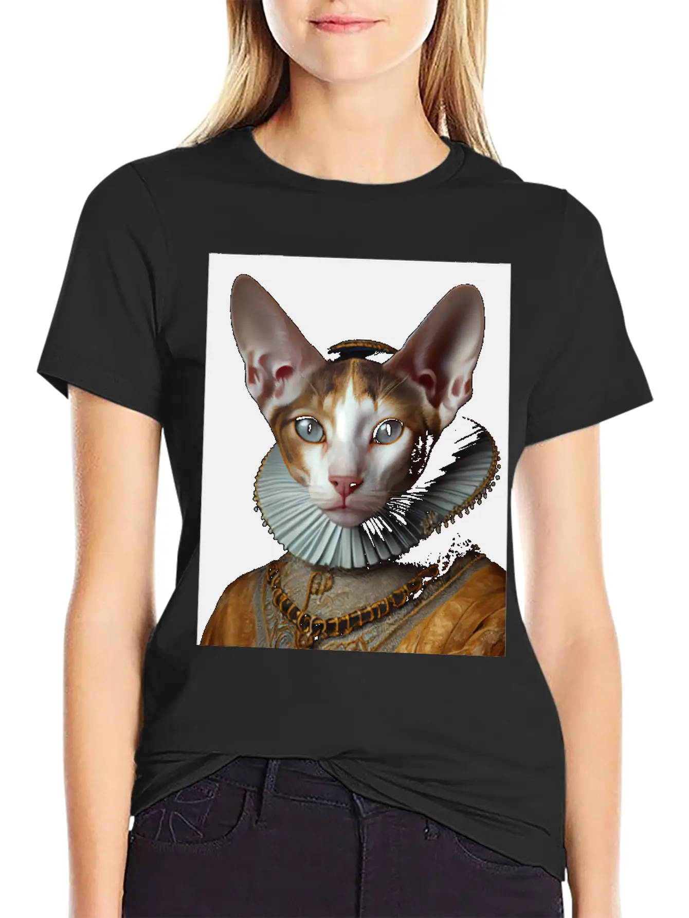 Cornish Rex Queen Cat Breed Portrait Royal Renaiss Breathable Soft Cotton T-Shirt – Timeless Casual Look