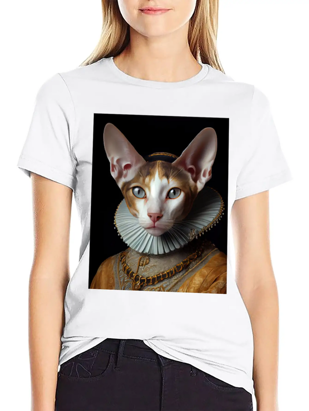 Cornish Rex Queen Cat Breed Portrait Royal Renaiss Breathable Soft Cotton T-Shirt – Timeless Casual Look