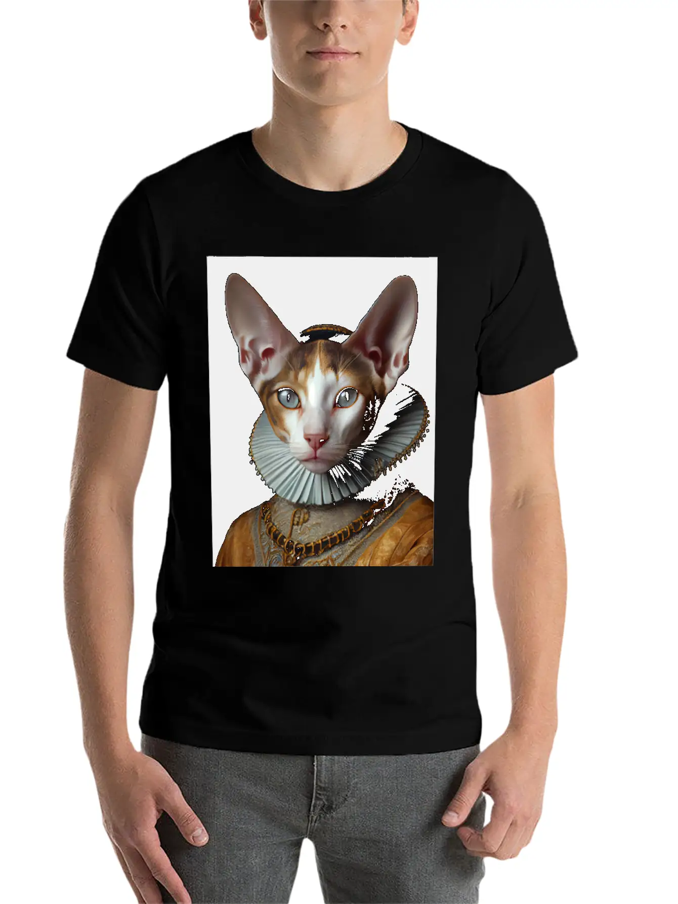 Cornish Rex Queen Cat Breed Portrait Royal Renaiss Breathable Soft Cotton T-Shirt – Timeless Casual Look