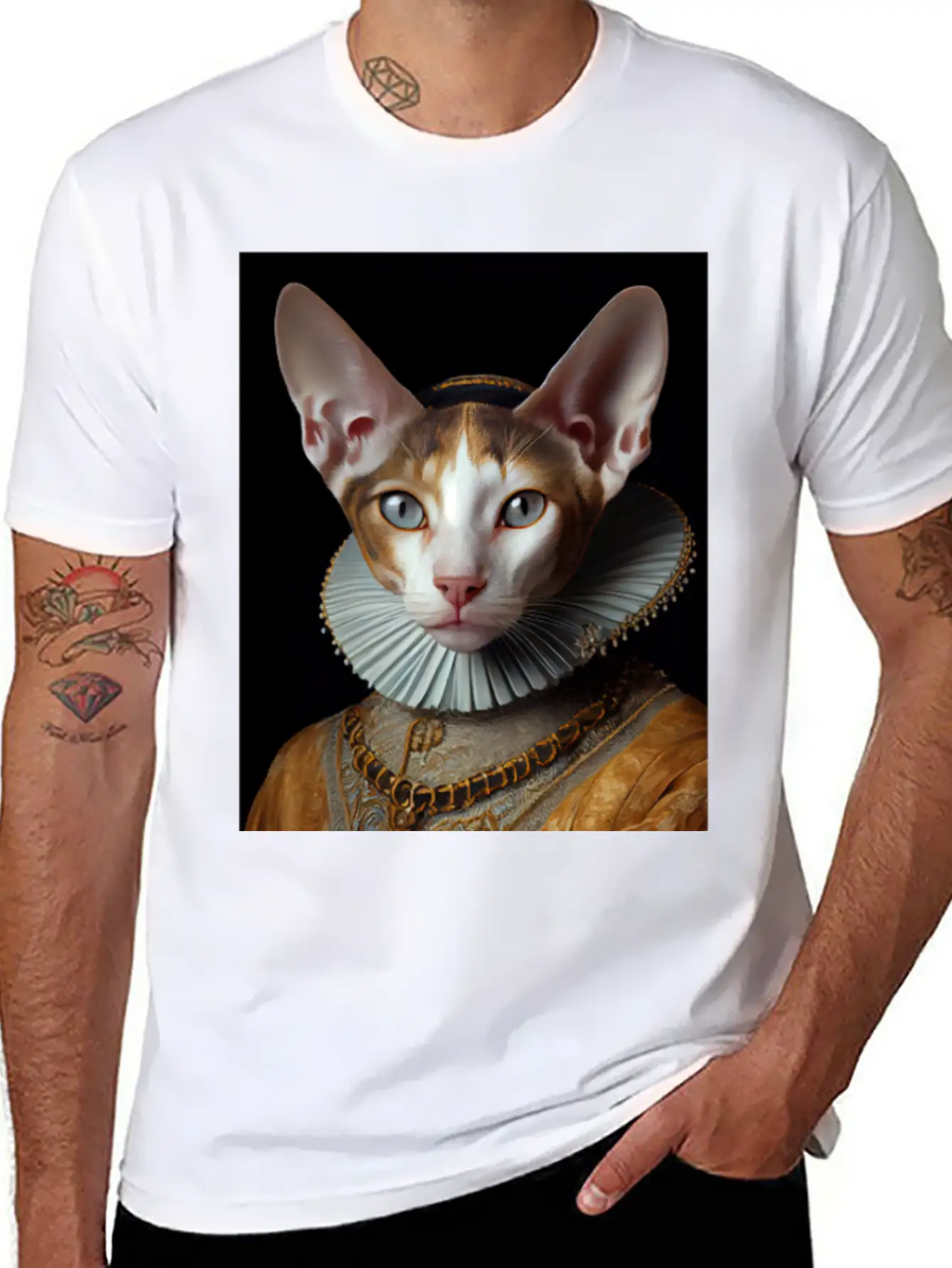Cornish Rex Queen Cat Breed Portrait Royal Renaiss Breathable Soft Cotton T-Shirt – Timeless Casual Look