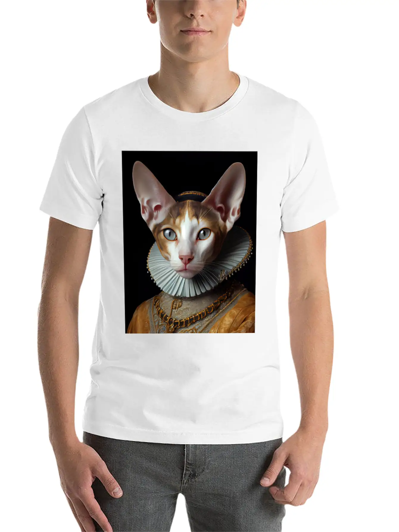 Cornish Rex Queen Cat Breed Portrait Royal Renaiss Breathable Soft Cotton T-Shirt – Timeless Casual Look