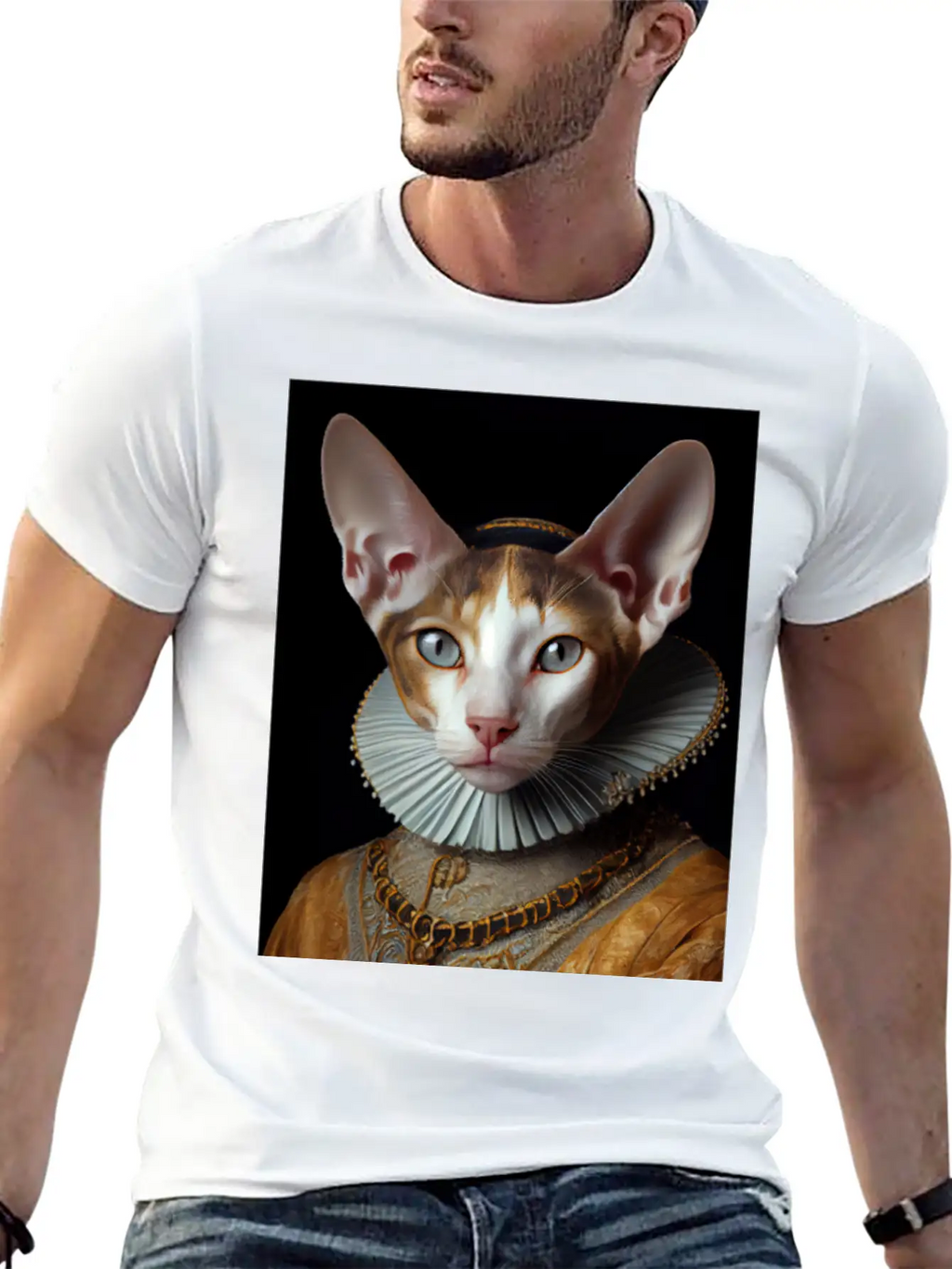 Cornish Rex Queen Cat Breed Portrait Royal Renaiss Breathable Soft Cotton T-Shirt – Timeless Casual Look