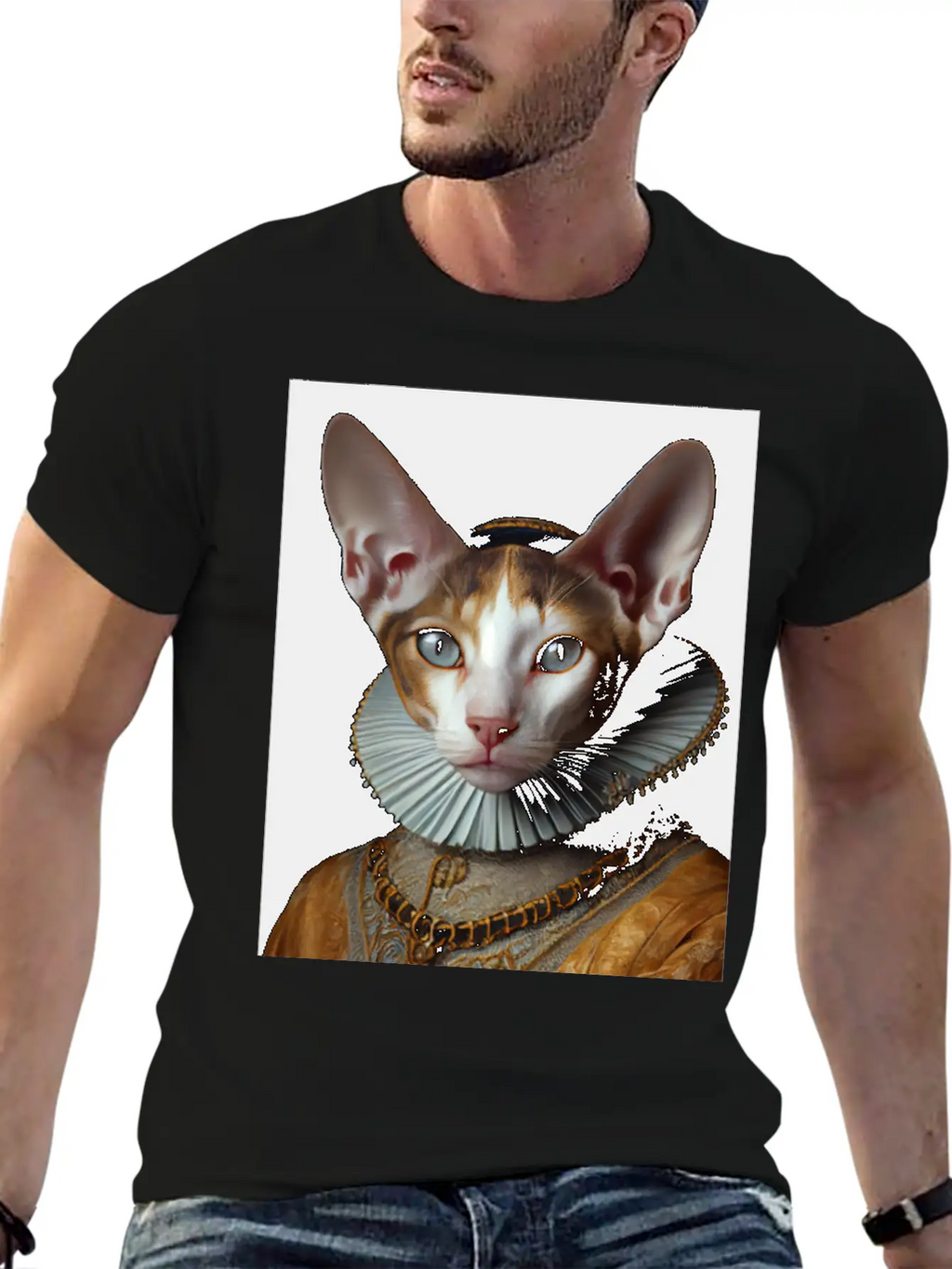 Cornish Rex Queen Cat Breed Portrait Royal Renaiss Breathable Soft Cotton T-Shirt – Timeless Casual Look