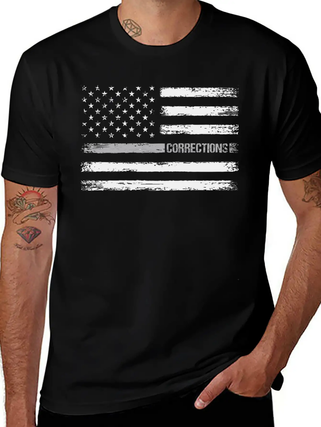 Correctional Officer Thin Silver Line American Fla Unisex Casual T-Shirt – Clean Design For Daily Comfort