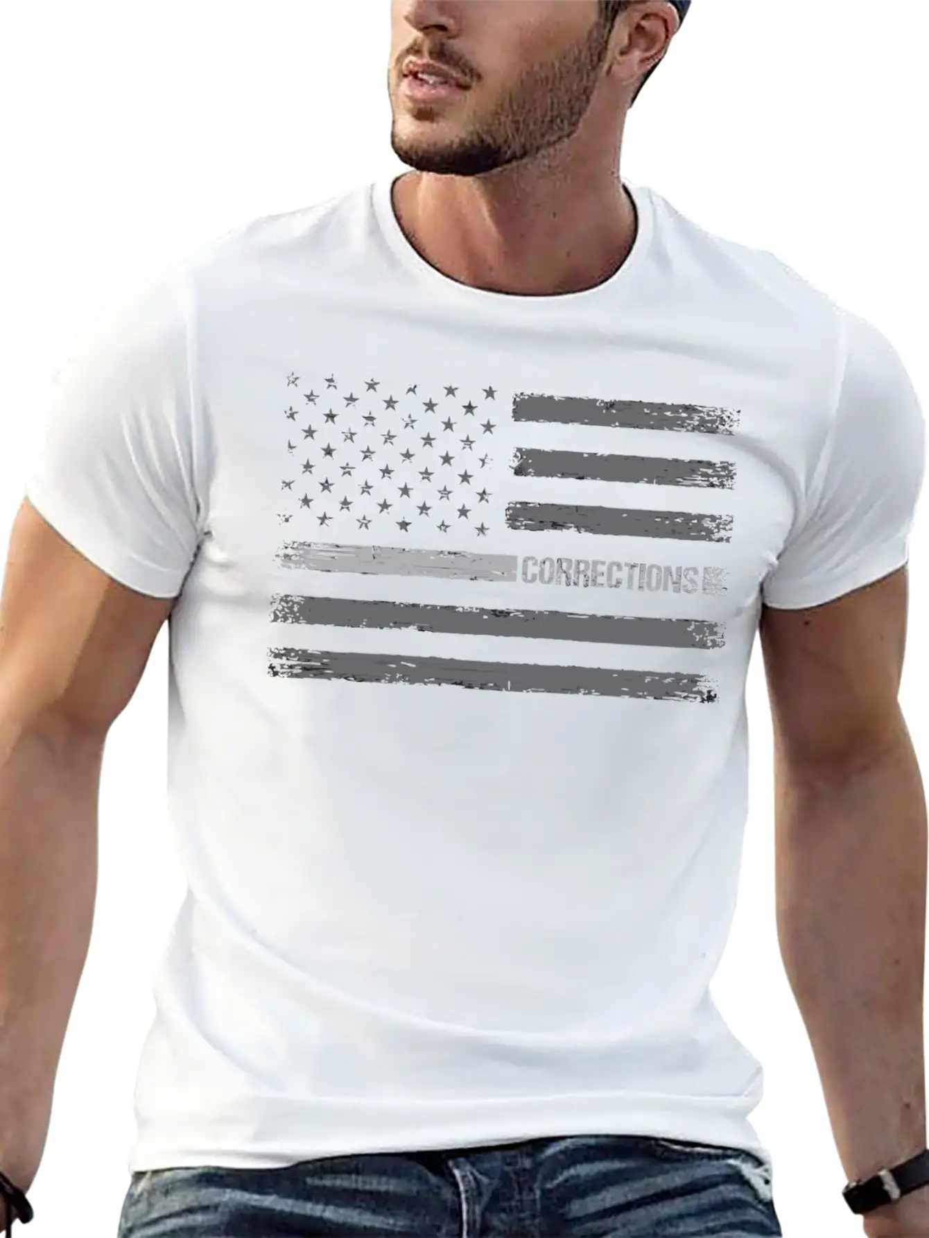 Correctional Officer Thin Silver Line American Fla Unisex Casual T-Shirt – Clean Design For Daily Comfort