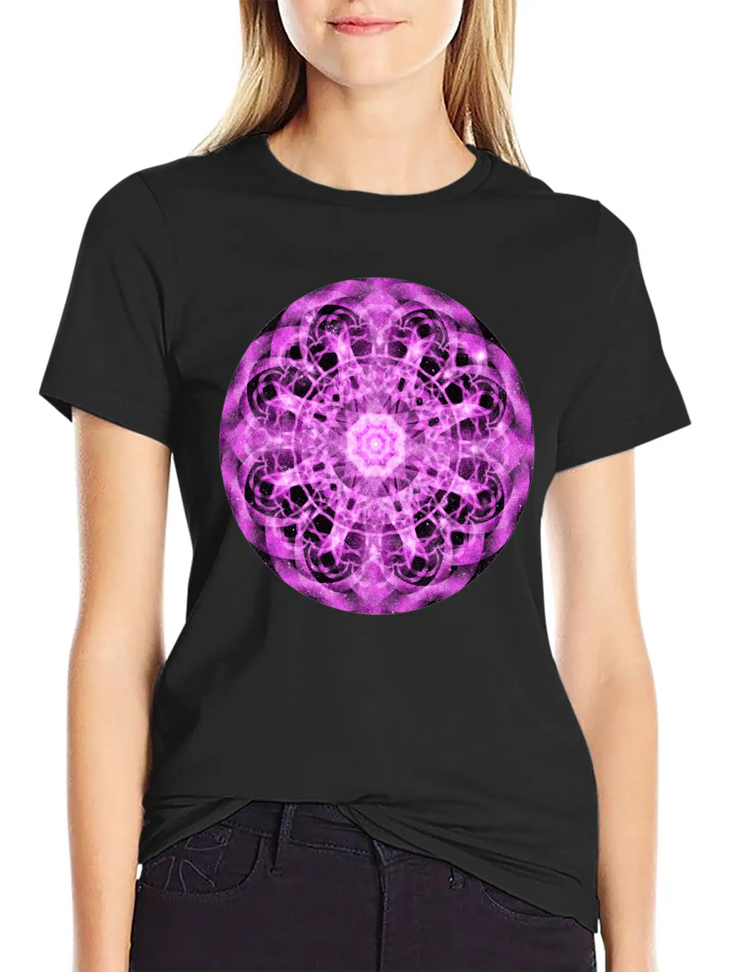 Cosmic Symmetry Mandala Casual Graphic T-Shirt – Simple And Comfortable Daily Wear
